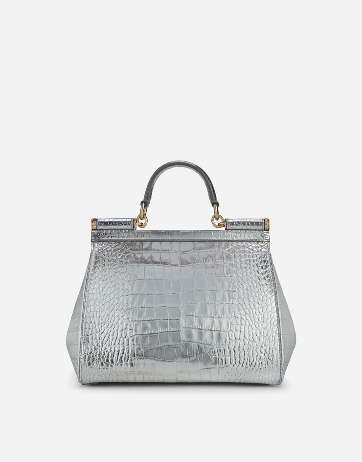 Medium Sicily bag in foiled crocodile-print calfskin - 4