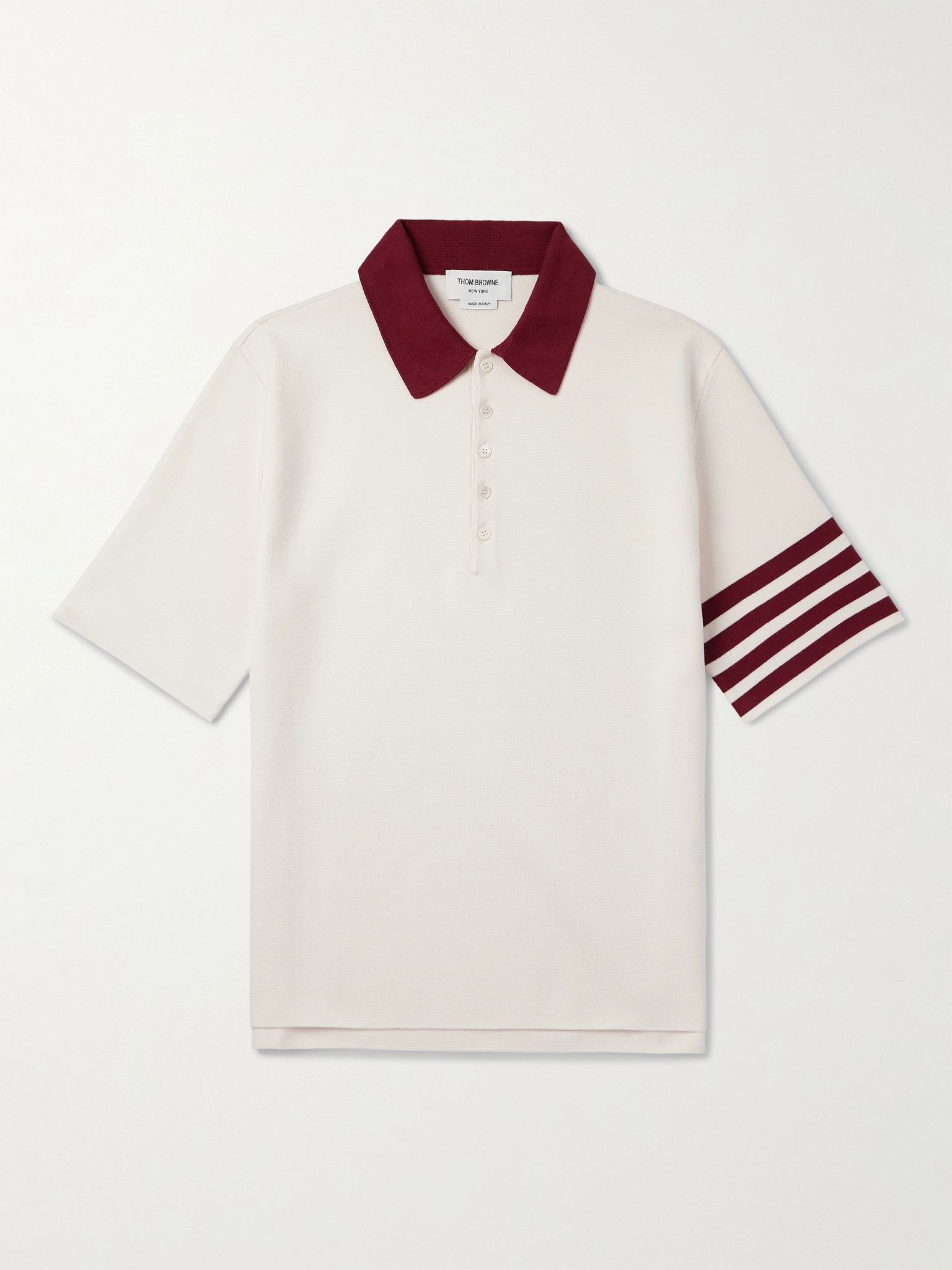 Striped Cotton Polo Shirt White - 1