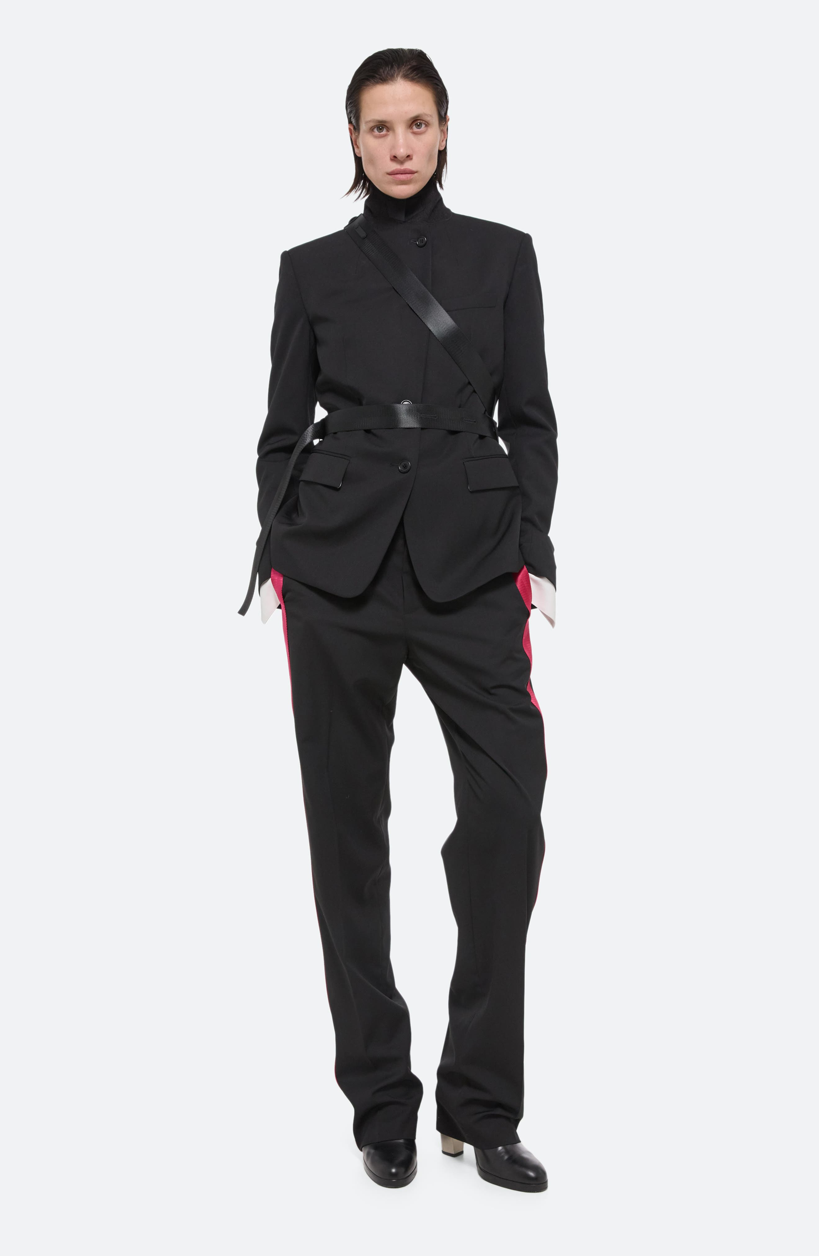 Helmut Lang Seat Belt Virgin Wool Blazer in Black/Fuschia at Nordstrom - 6