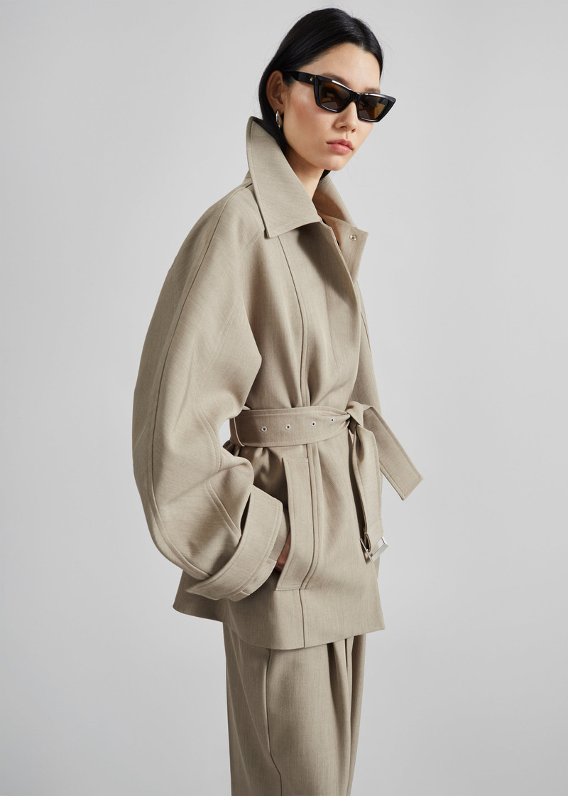 Venlo Curve Sleeve Belted Jacket - Beige 3