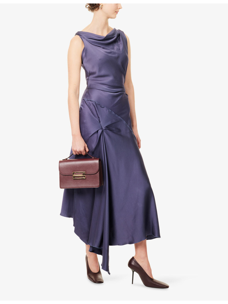 Victoria Beckham Posy Twisted-Shoulder Satin Midi Dress outlook