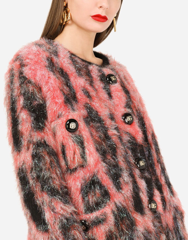 Knit jacquard jacket with neon leopard design - 4