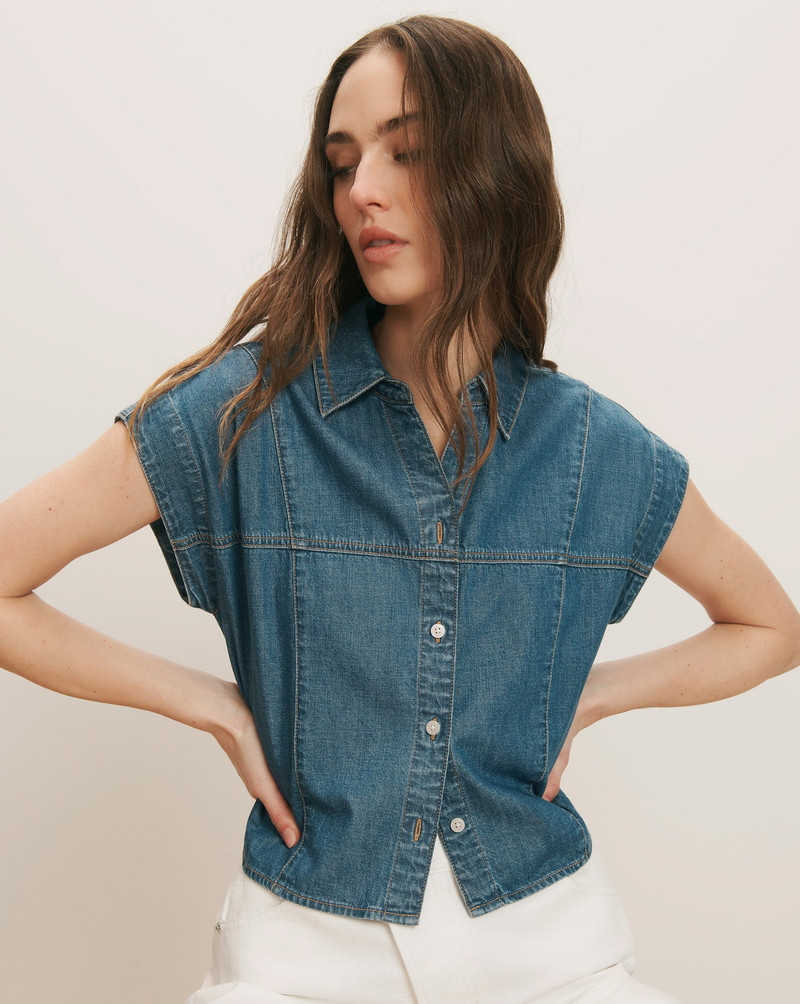 VERONICA BEARD NESTOR CHAMBRAY BUTTON-DOWN SHIRT outlook