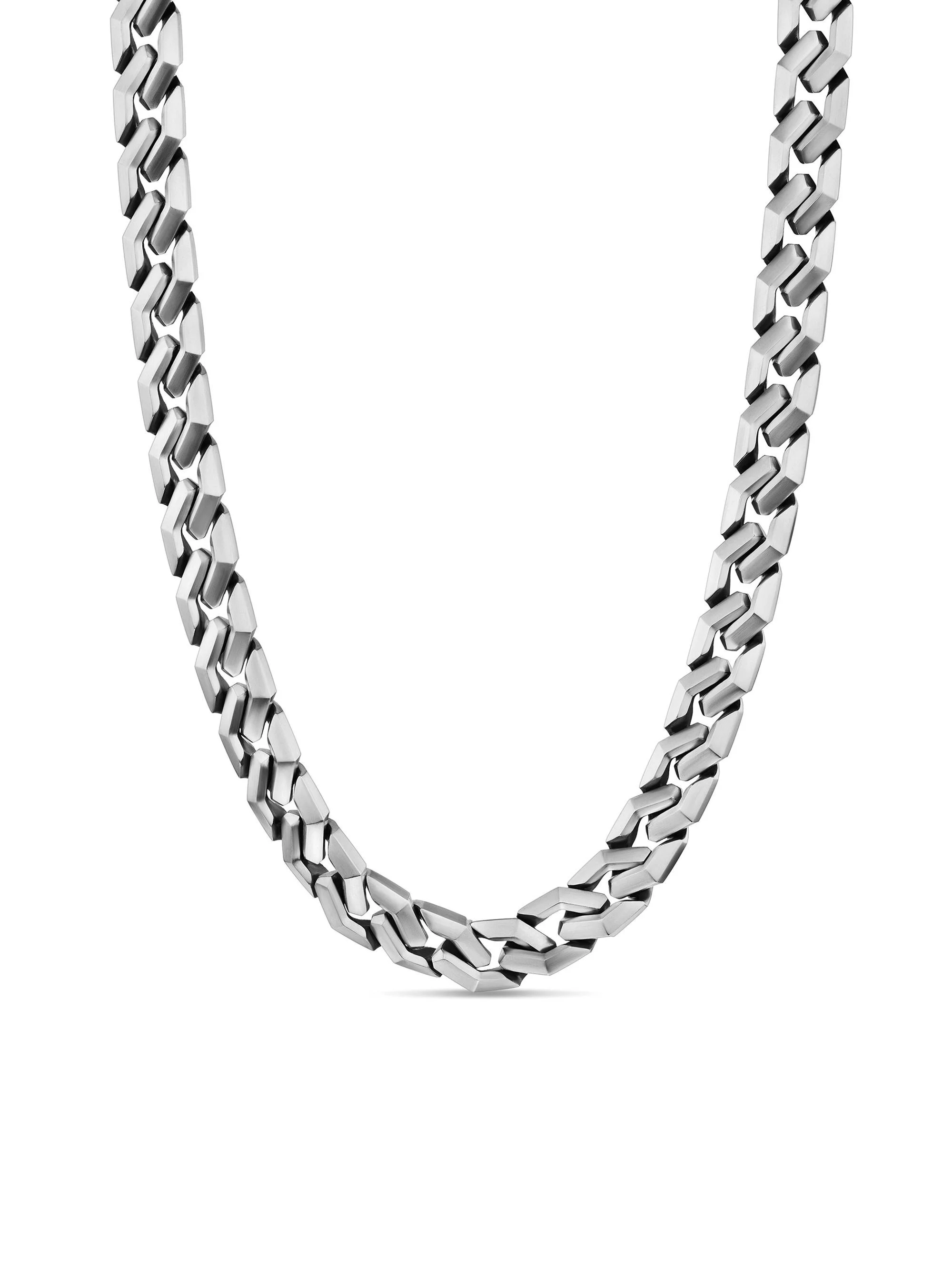 Men's Curb Chain Angular Link Necklace in Sterling Silver, 11.5MM - Silver - 1