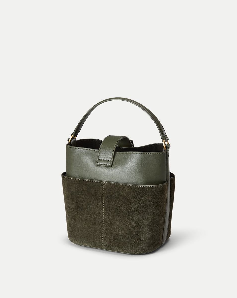 SMALL SUEDE CREST LOCK BUCKET BAG - 5