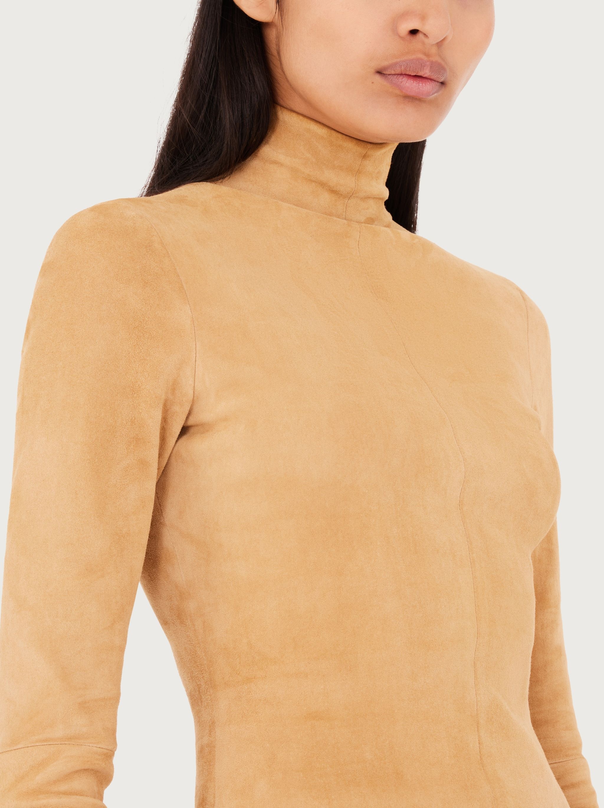 FERRAGAMO Suede stretch turtle neck REVERSIBLE