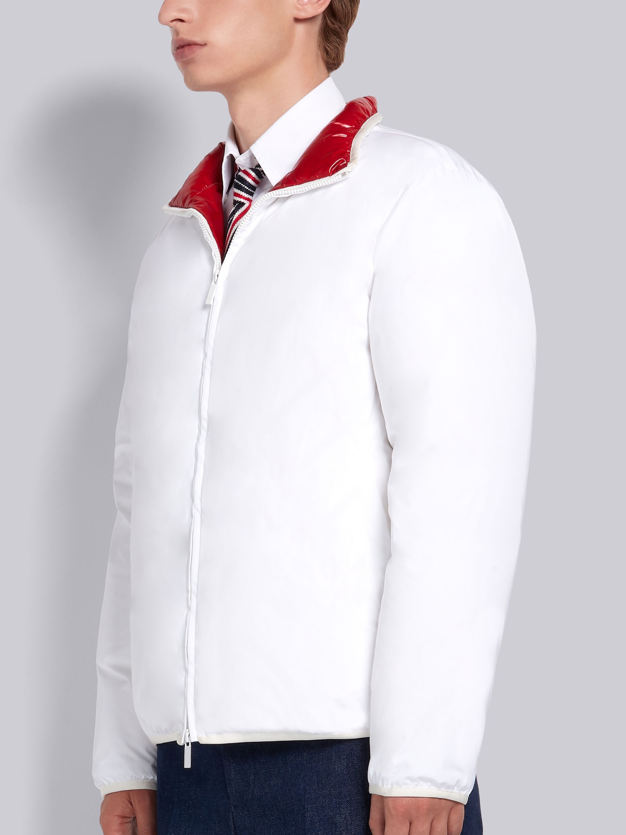 White Down Filled Poly Twill Reversible Zip-up Funnel Neck Jacket - 3