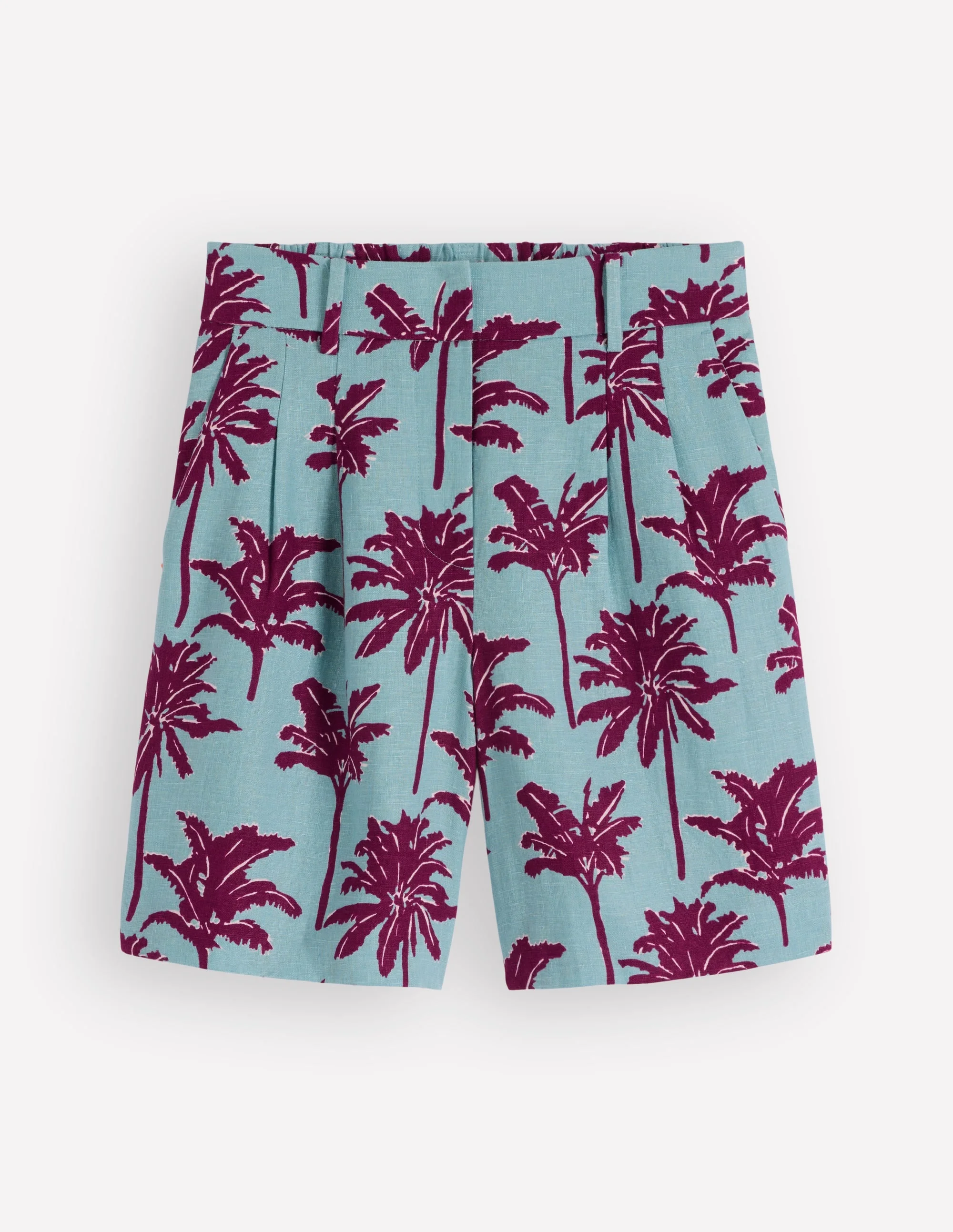 Kensington Linen Shorts-Tourmaline, Palm Paradise - 1