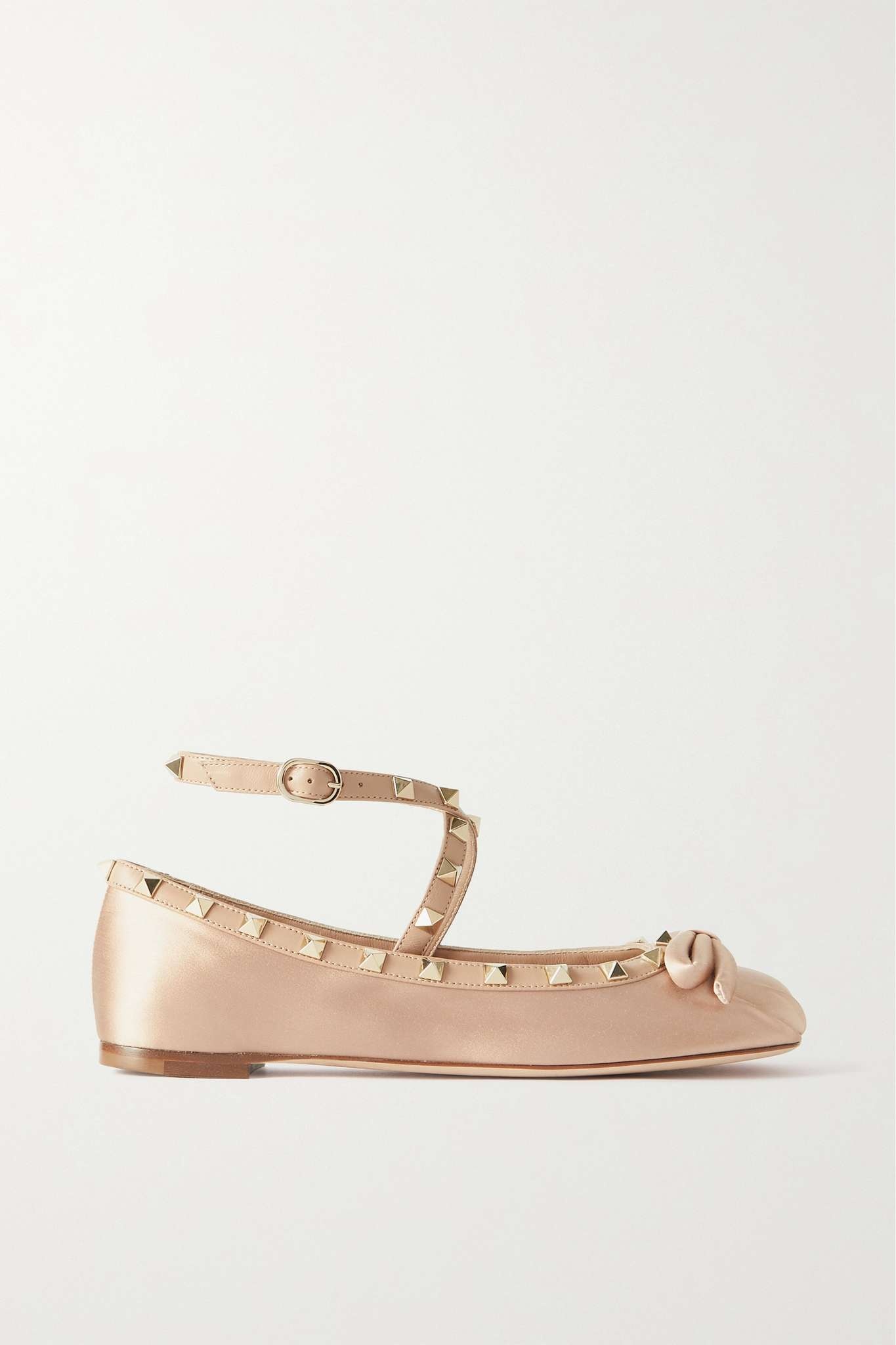 Rockstud leather-trimmed satin ballet flats - 1