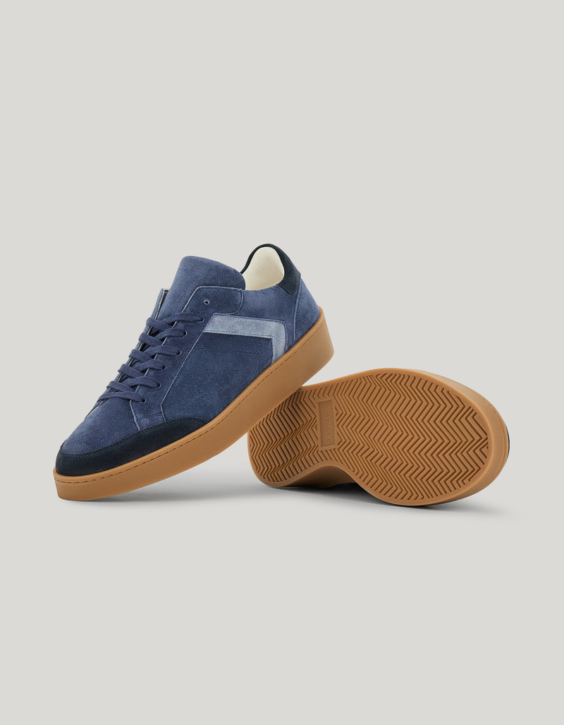 CANALI NUVOLA LIGHT BLUE AND GRAY SNEAKERS IN CALFSKIN SUEDE 2