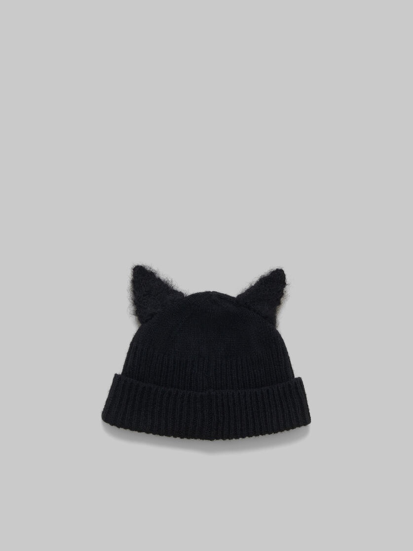 BLACK WOOL BEANIE WITH MOHAIR EARS - 3