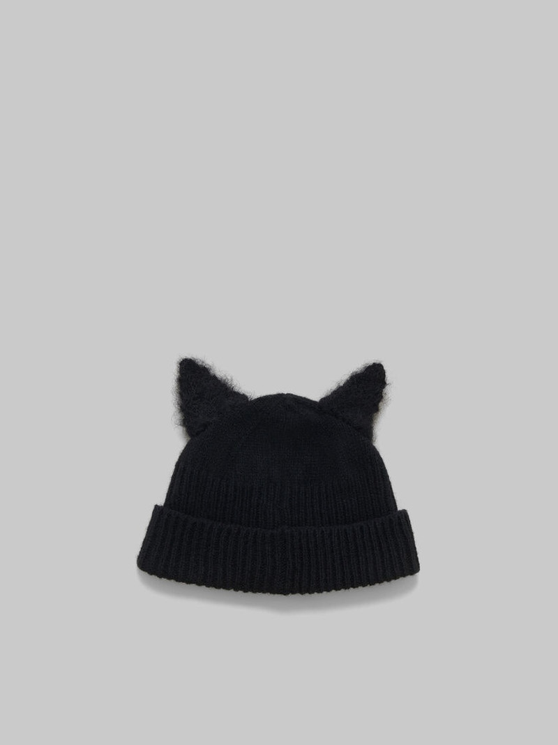BLACK WOOL BEANIE WITH MOHAIR EARS 3