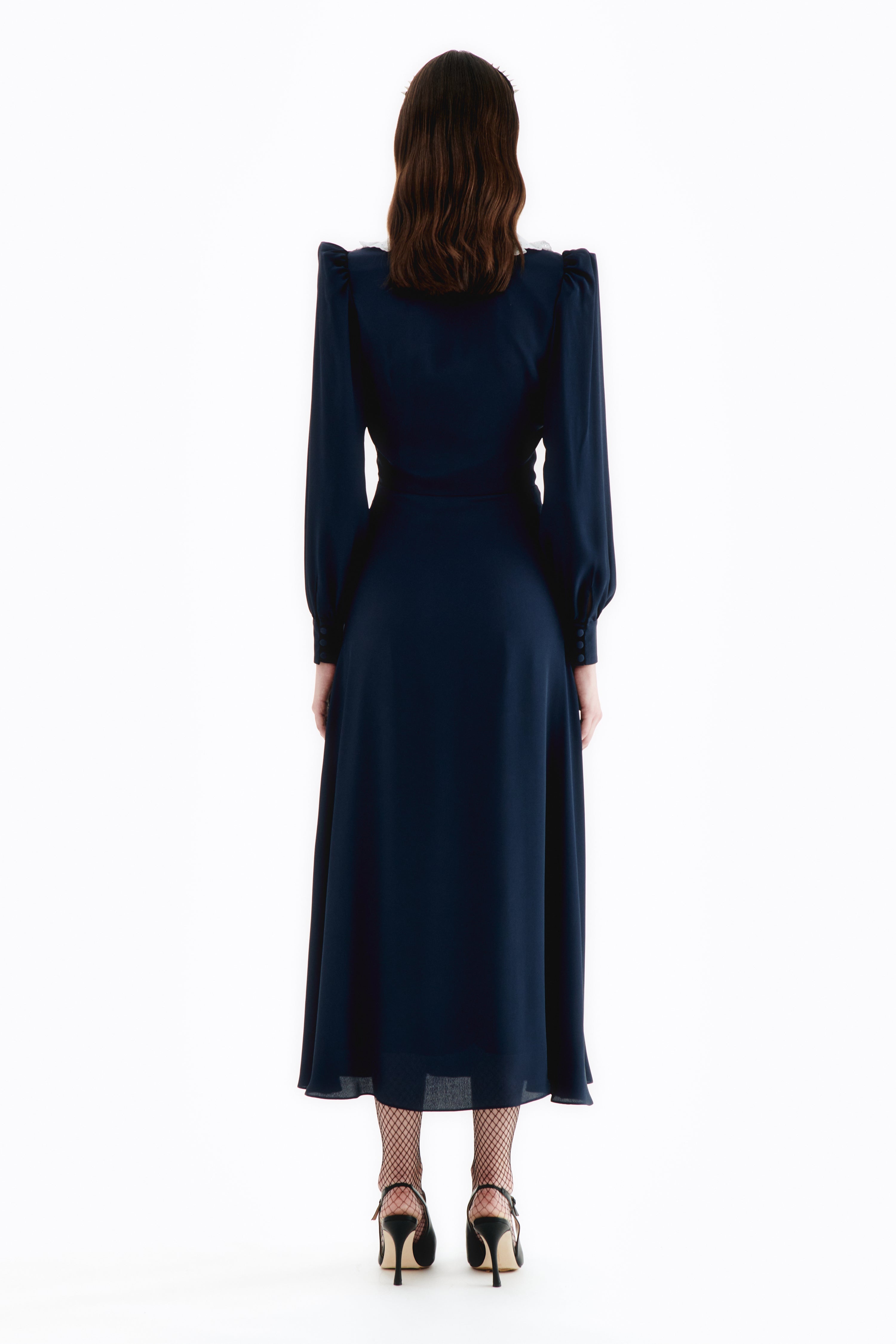 SILK BLEND DRESS WITH COLLAR - 4