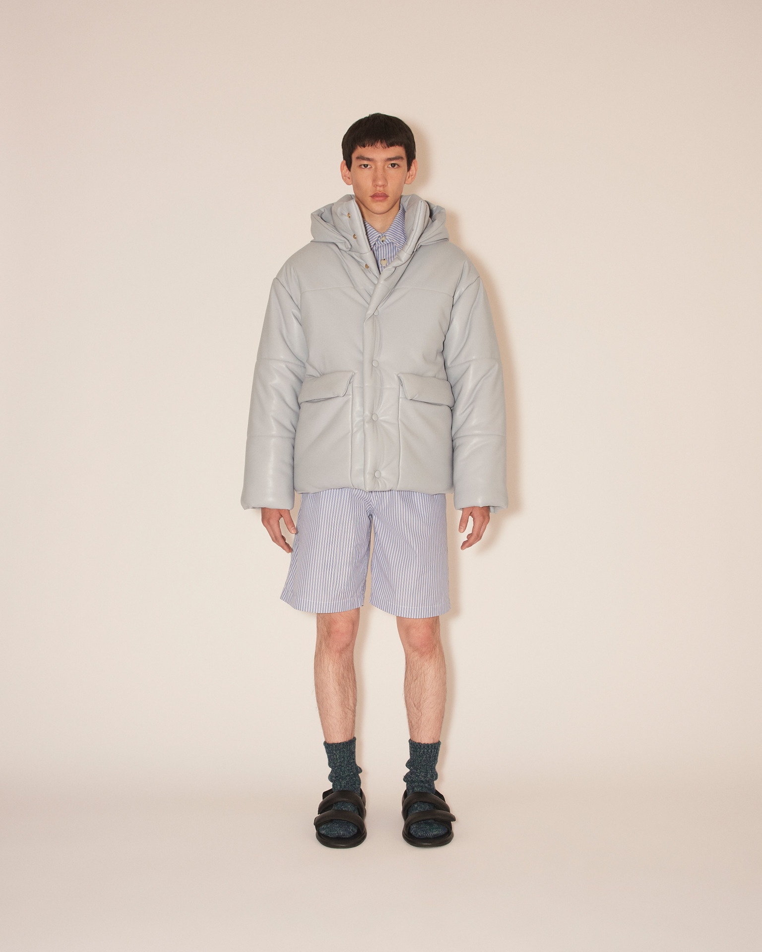 HIDE MENS - OKOBOR™ alt-leather hooded puffer - Dusty blue - 3
