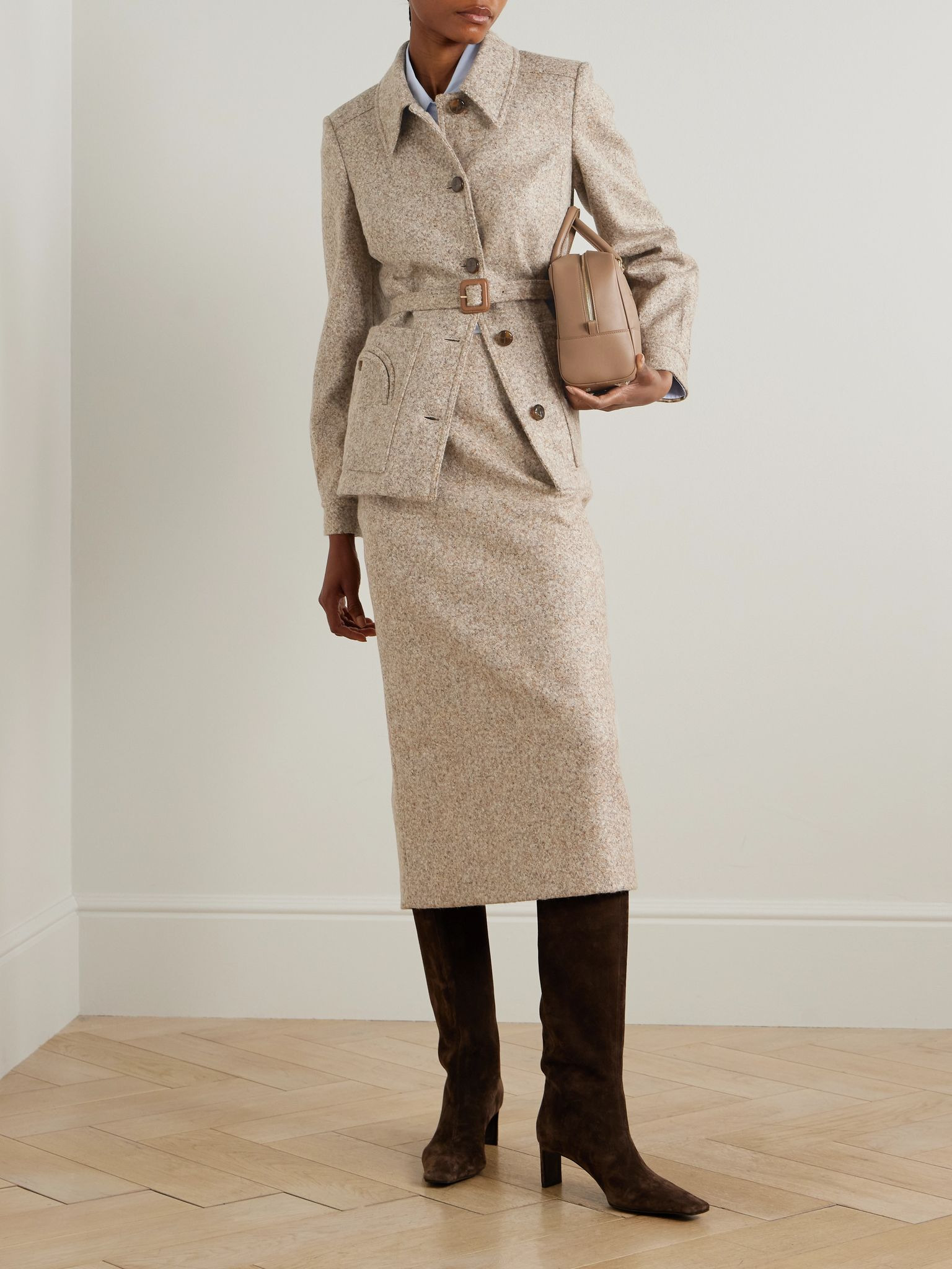Sussex alpaca and wool-blend midi skirt Beige - 2