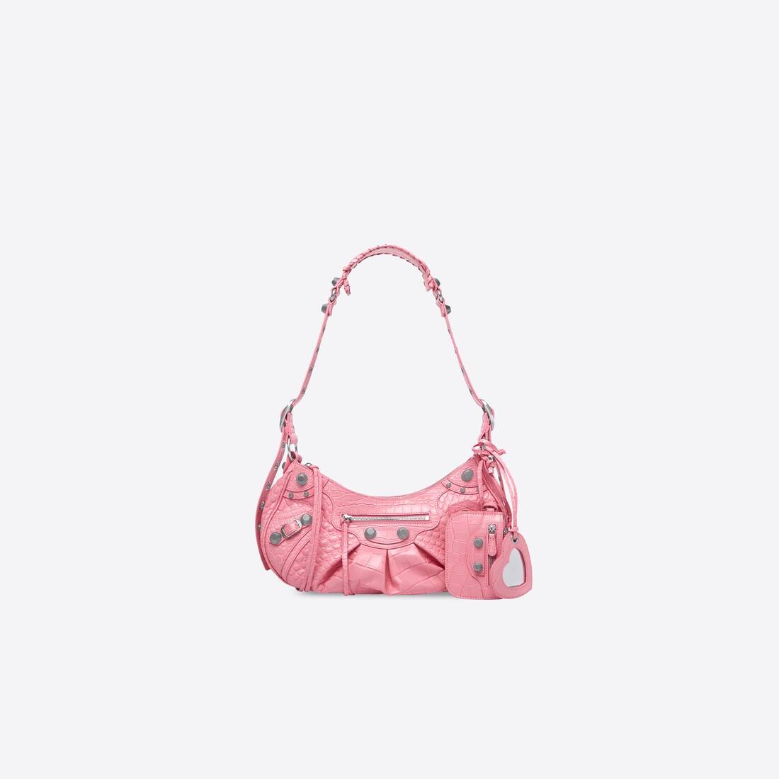 Women's Le Cagole Small Shoulder Bag Crocodile Embossed in Pink - 1