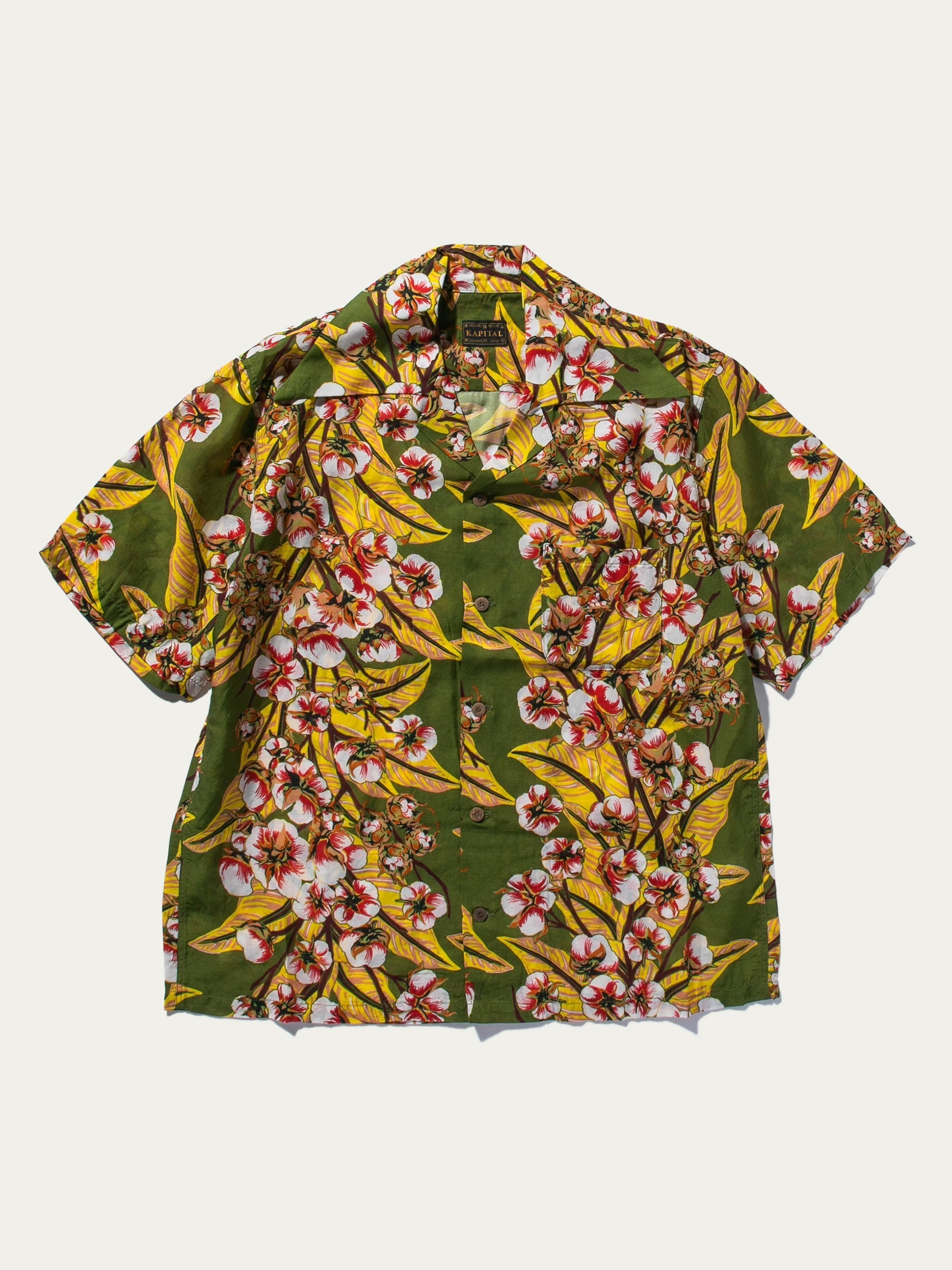 SILK RAYON COTTON-FLOWER WRANGLE COLLAR ALOHA - 1