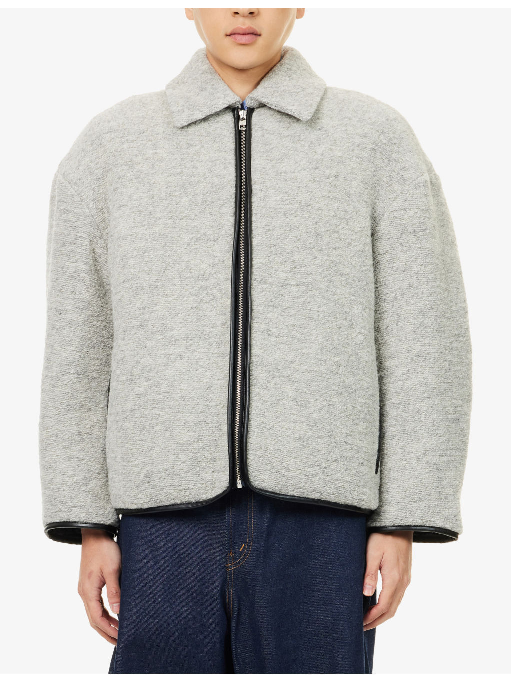 Contrast-Trim Relaxed-Fit Knitted Wool-Blend Jacket - 3