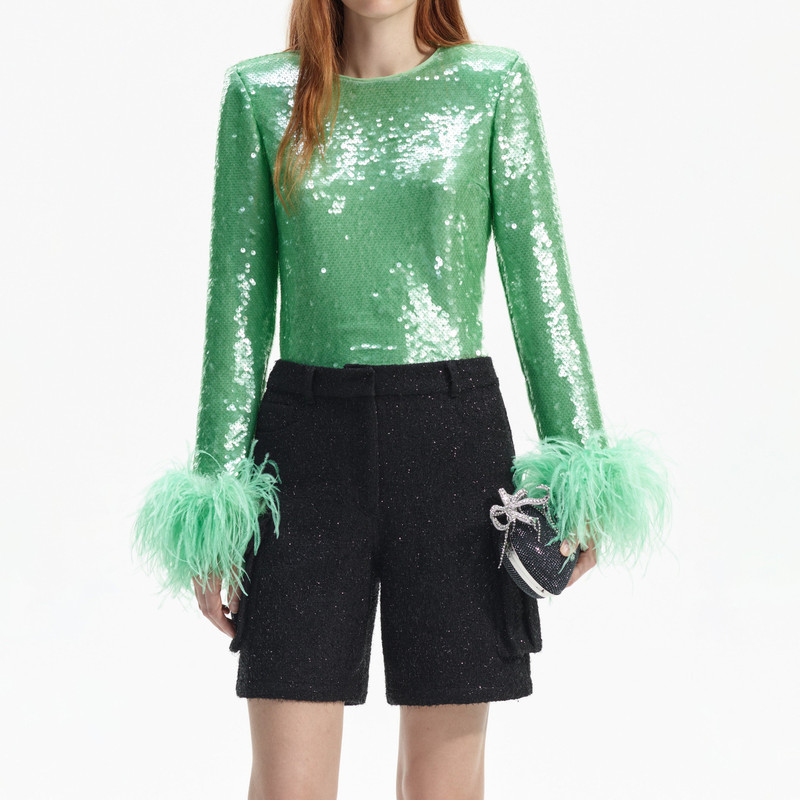 Mint Sequin Feather Top 4