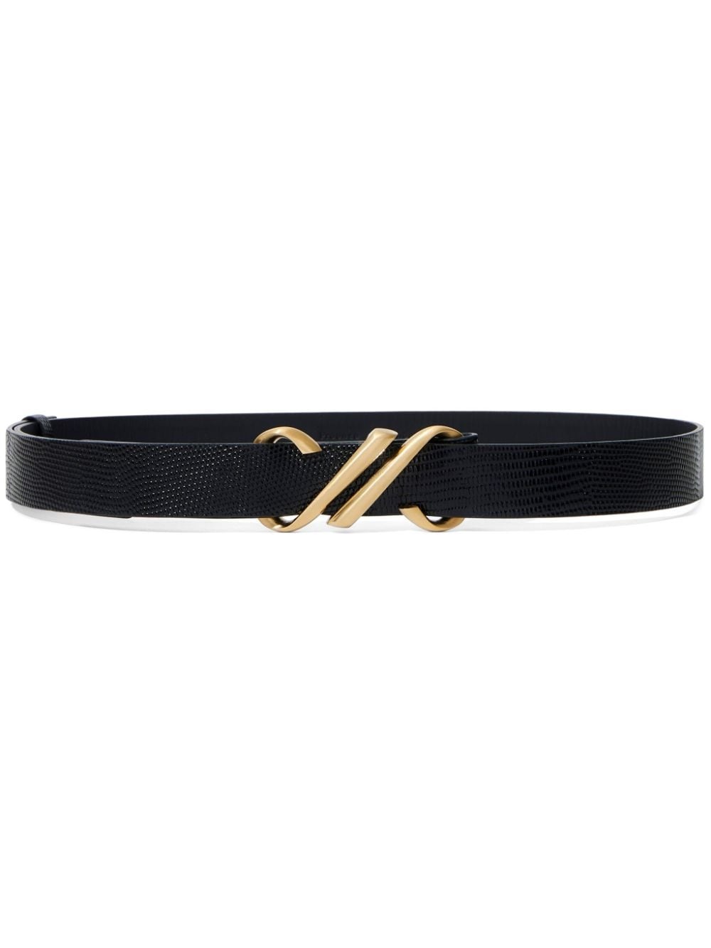 monogram-plaque embossed-leather belt - 1