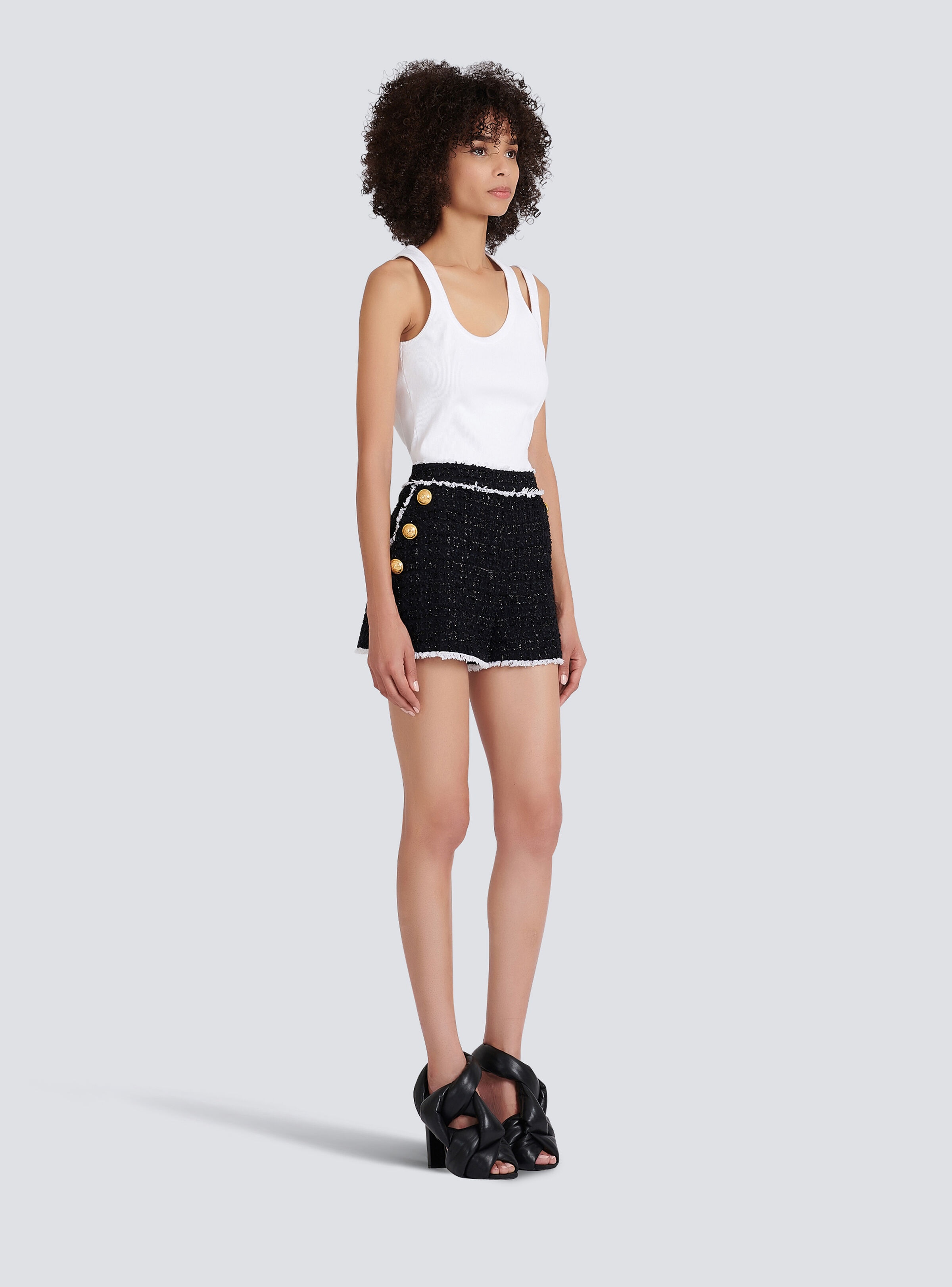 High-waisted tweed shorts - 5