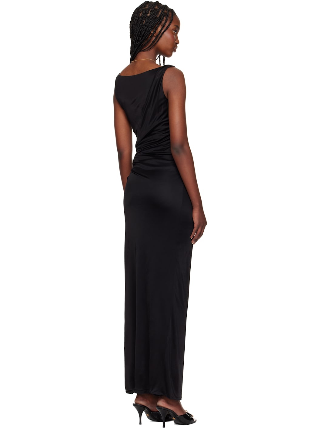 Black Safety Pin Gathered Maxi Dress - 3
