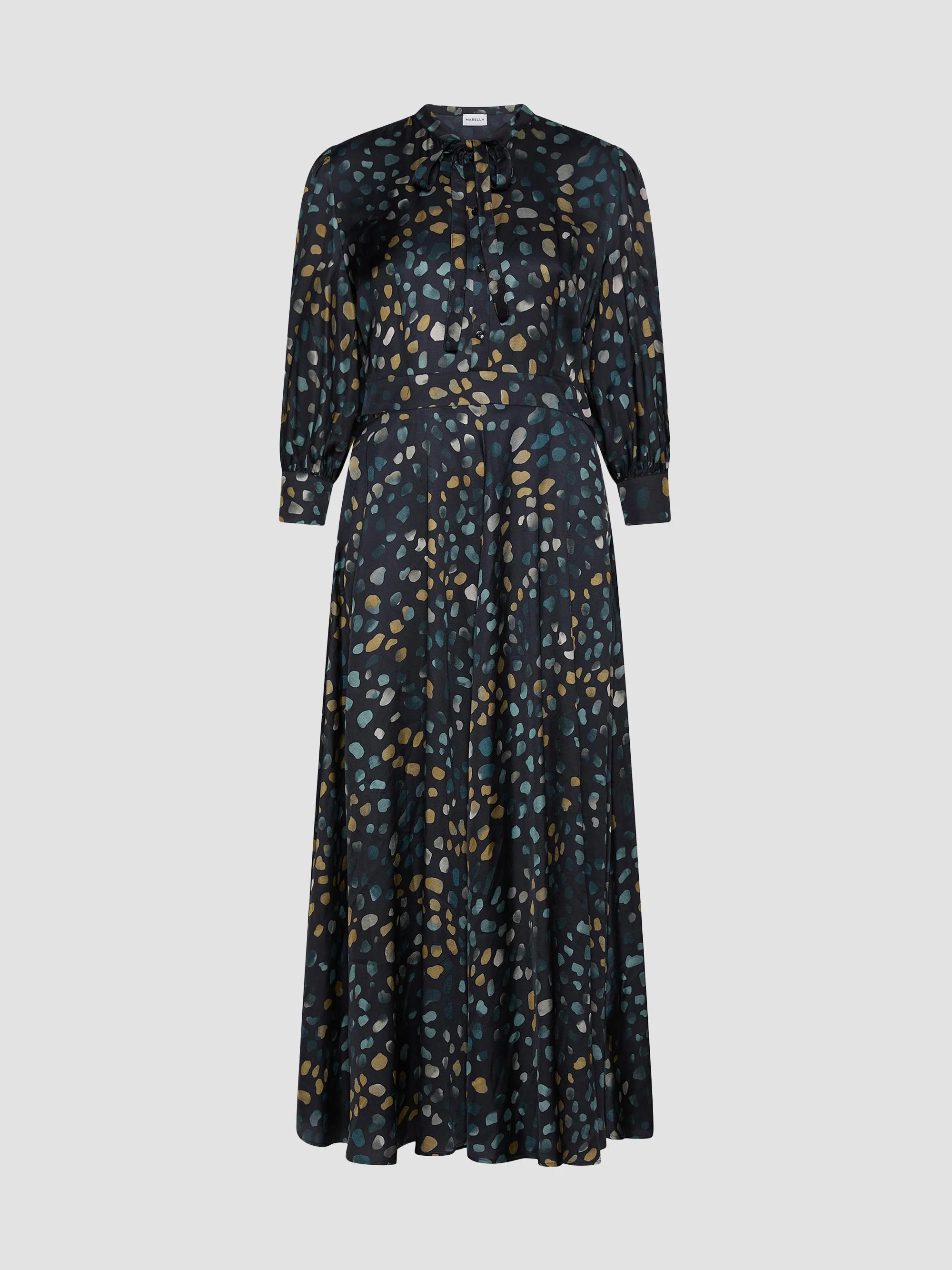 Women's Shirt Dress with Ribbon Ties - Navy - 1