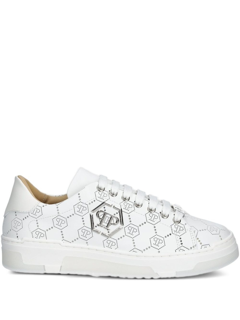 logo-plaque perforated sneakers 1