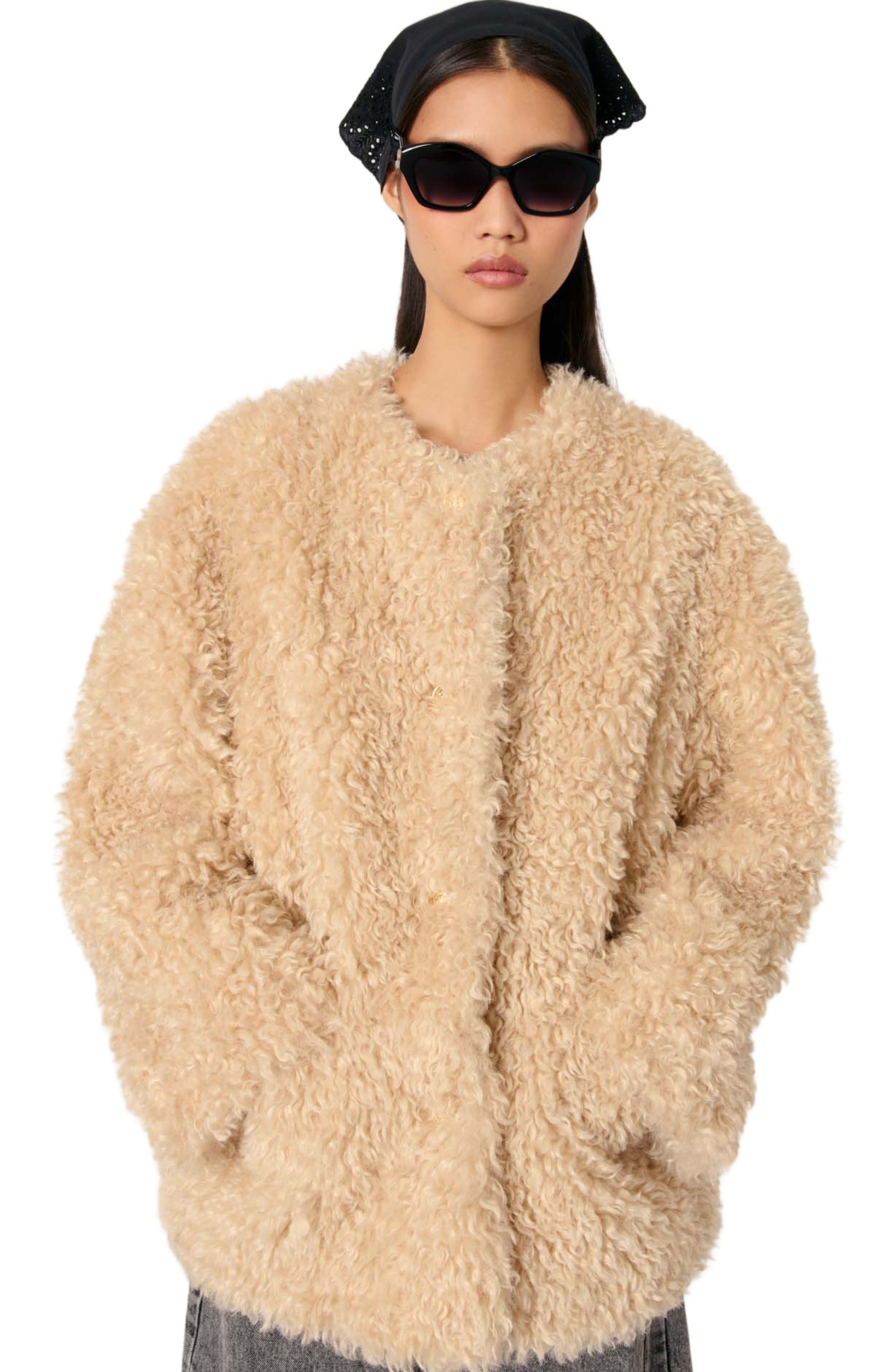 maje Short faux fur coat in Beige at Nordstrom - 4