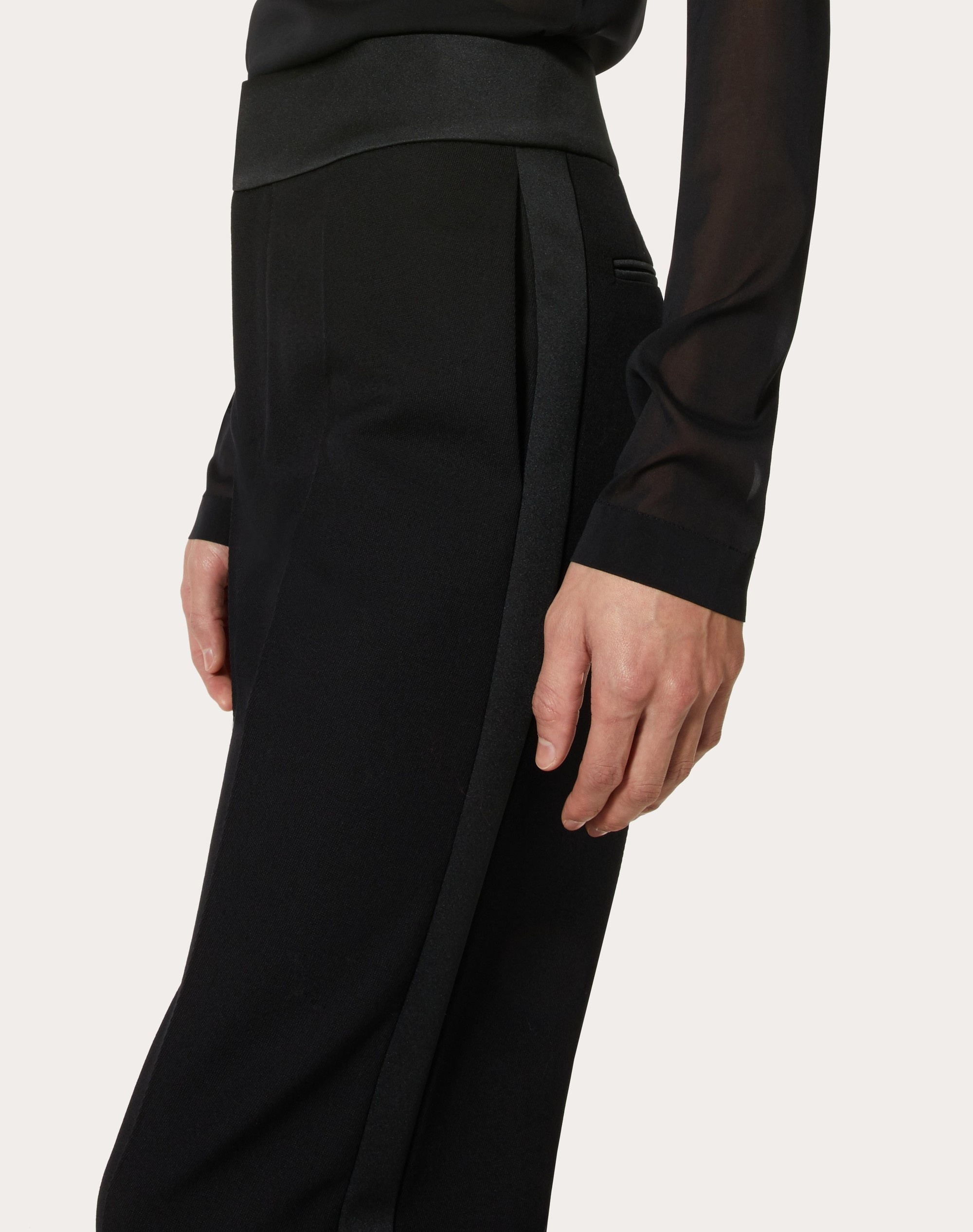 WOOL PANTS WITH BELT AND SATIN SIDE BANDS - 5