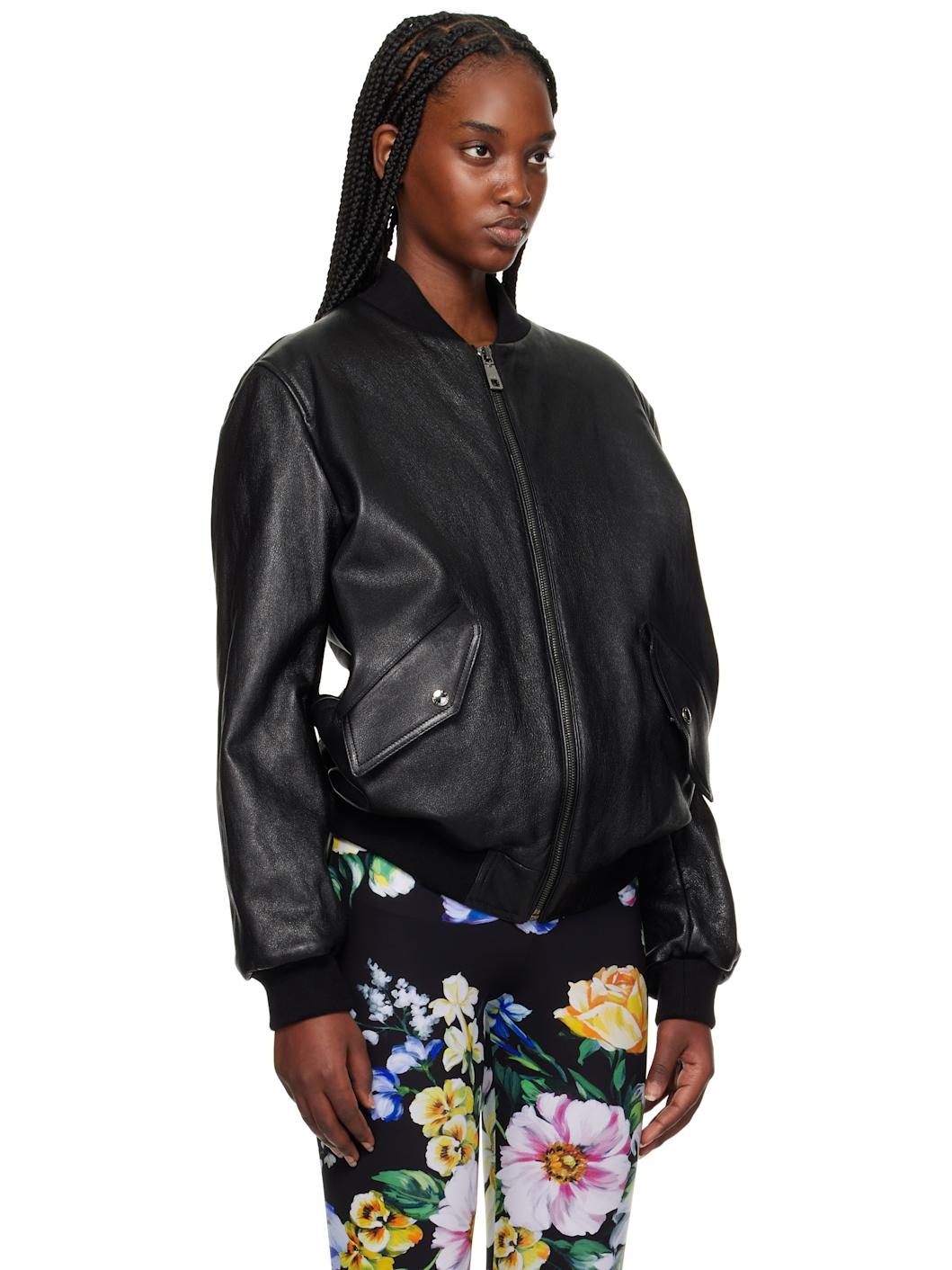 Black Nappa Leather Bomber Jacket - 2