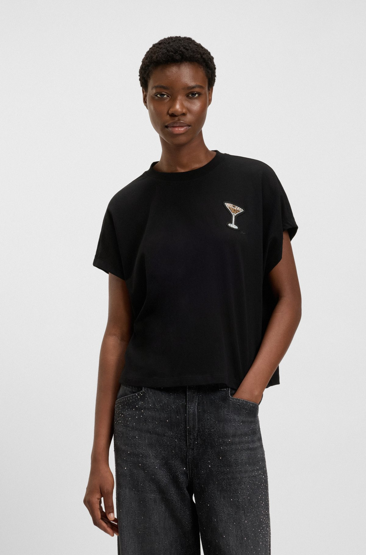 OVERSIZE-FIT COTTON T-SHIRT WITH CRYSTAL ARTWORK - 2