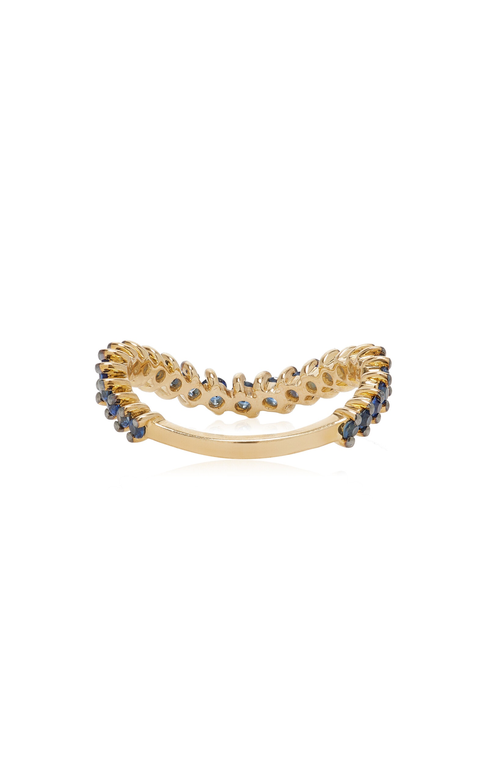 Alliance 9K Yellow Gold Sapphire Wave Ring blue - 5