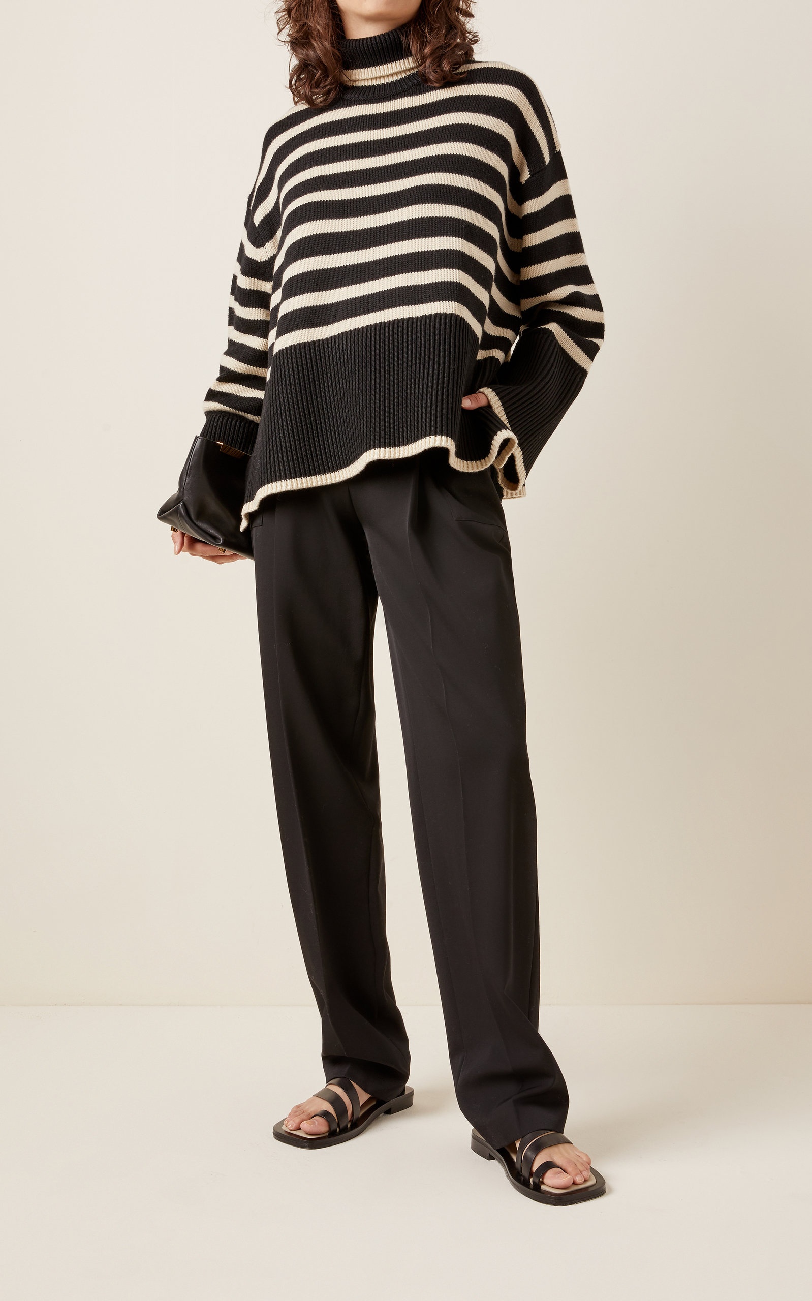 Striped Wool-Cotton Turtleneck Sweater black - 2