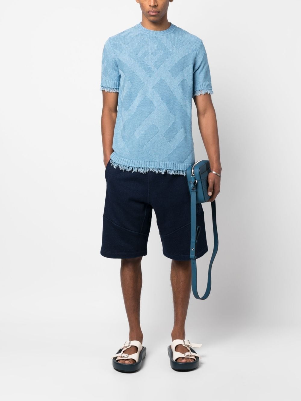 embossed-monogram denim shorts - 2
