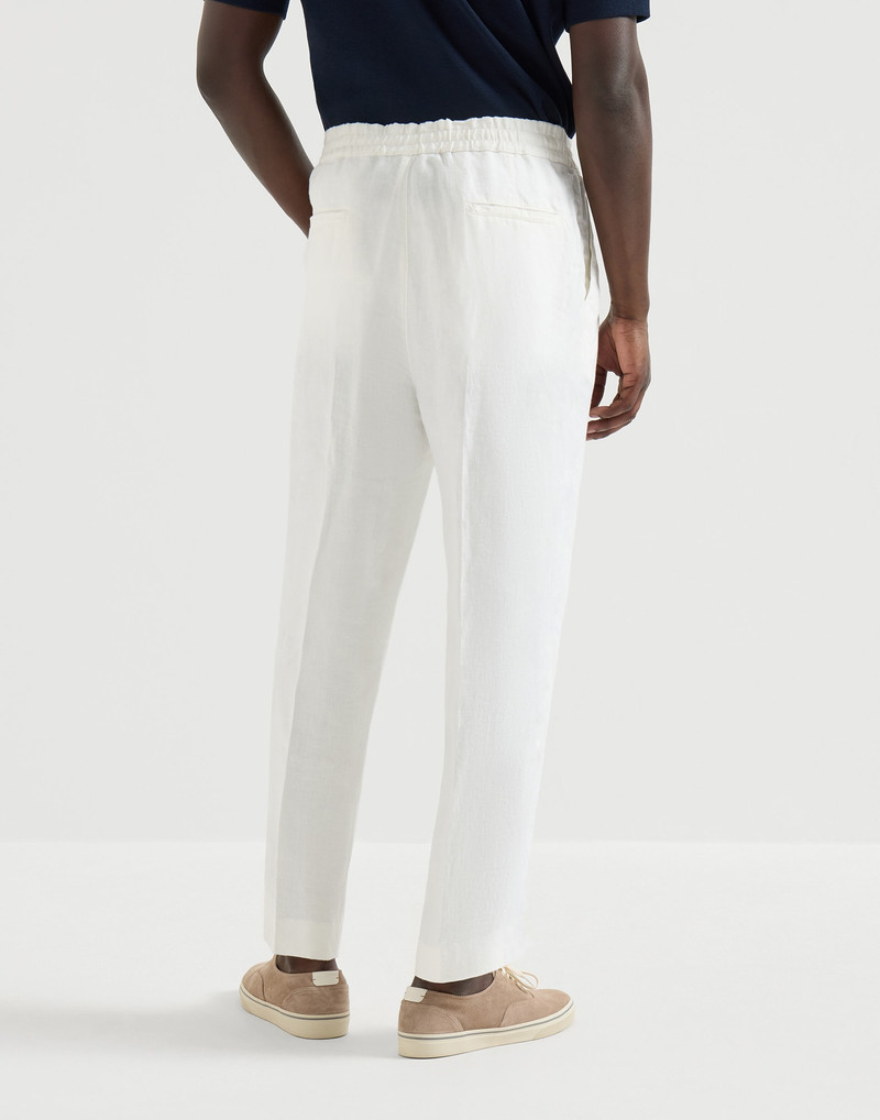 Garment-dyed trousers in linen gabardine with drawstring and double pleats 3