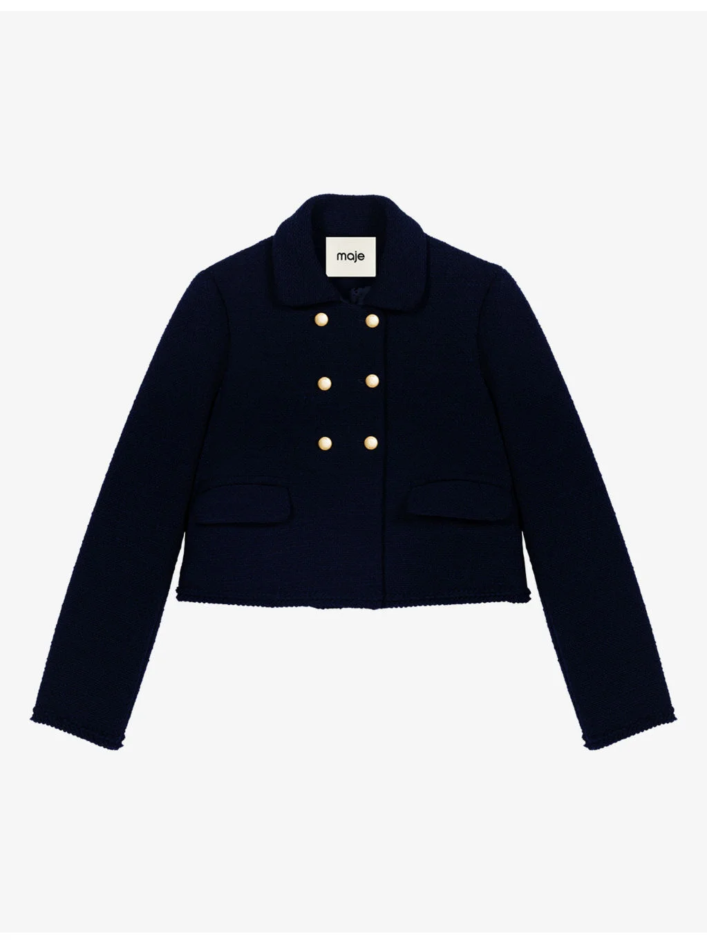 Double-Breasted Cropped Tweed Jacket - 1