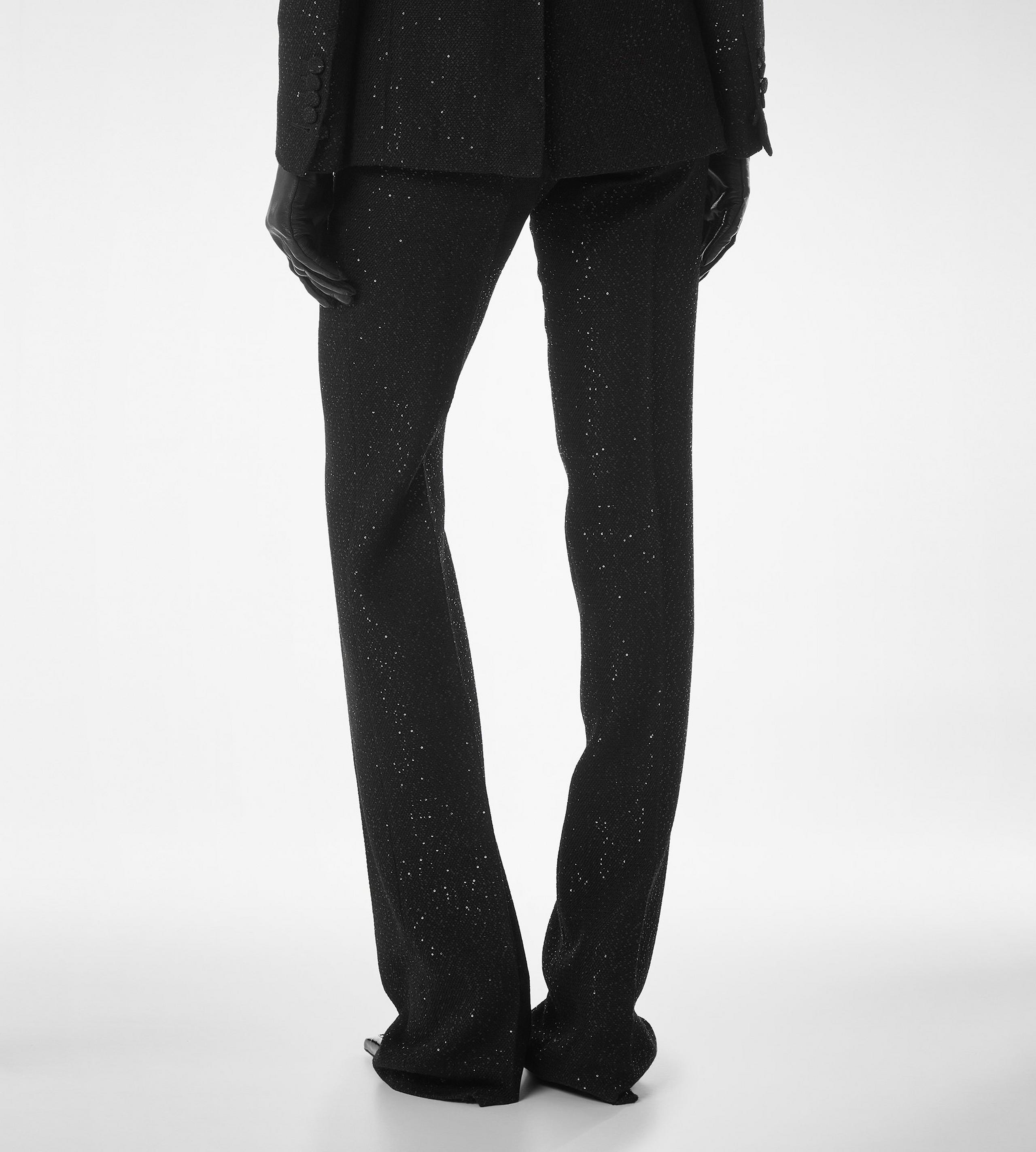 SEQUINED WOOL BLEND CREPE TAILORED STRAIGHT PANTS - 5