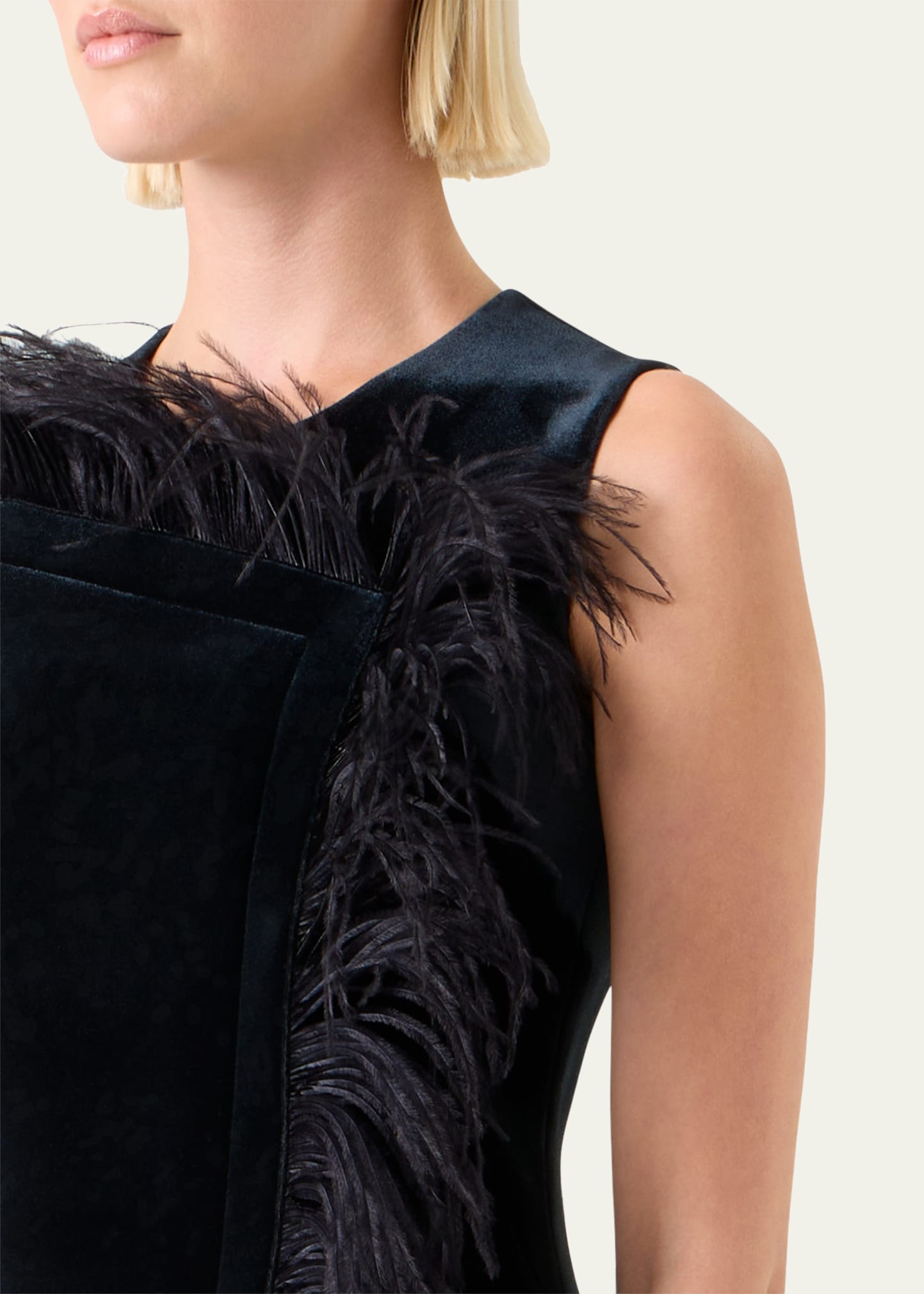 Neoprene Velvet Feather-Trim Asymmetric Mini Dress - 4