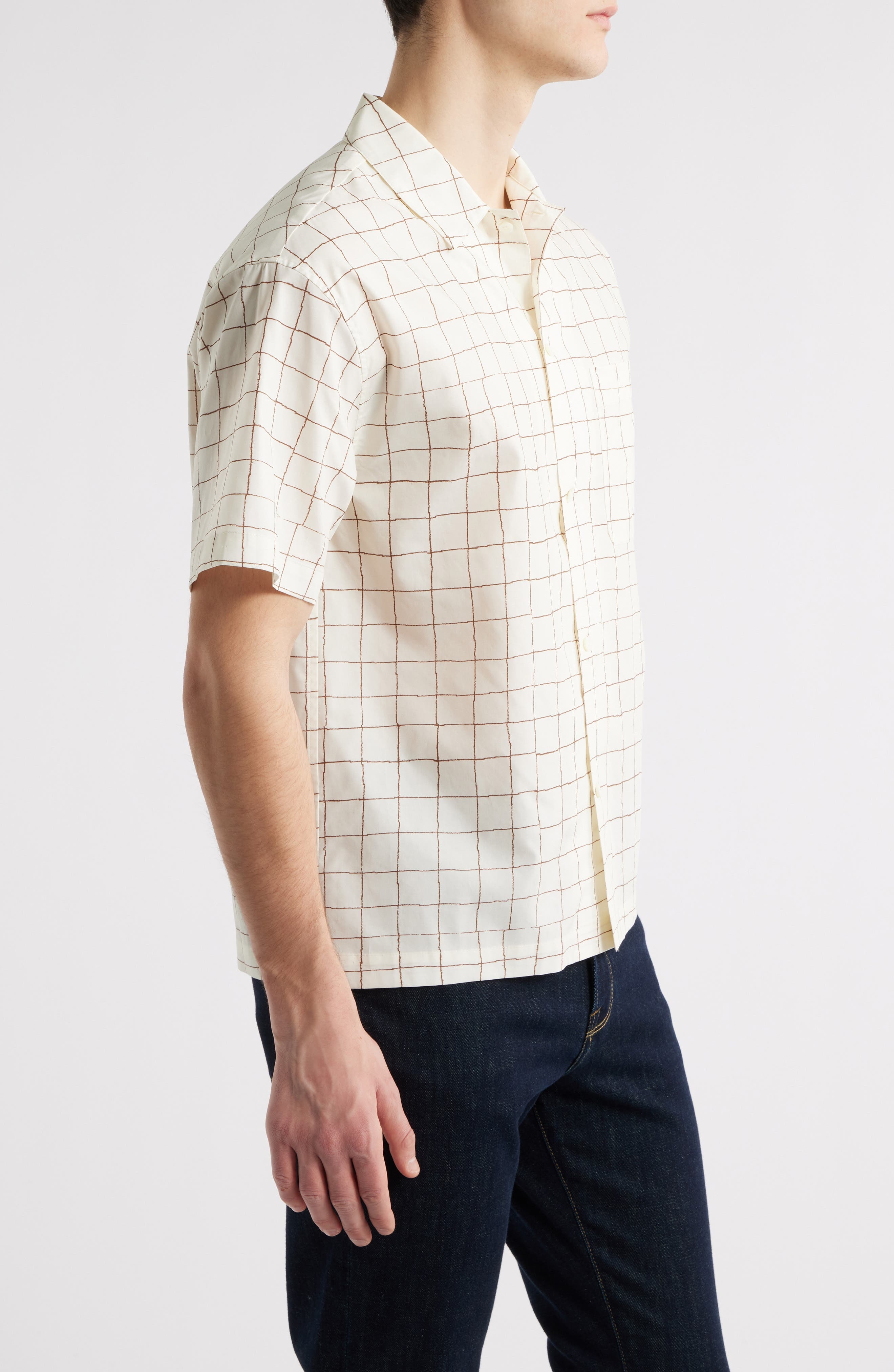 FRAME Geo Print Cotton Camp Shirt in Cream Multi at Nordstrom - 4