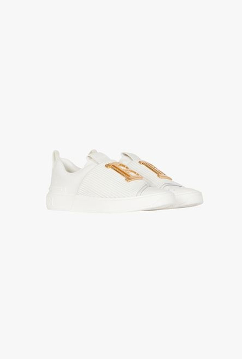 Balmain White leather B-Court sneakers with golden Balmain monogram outlook