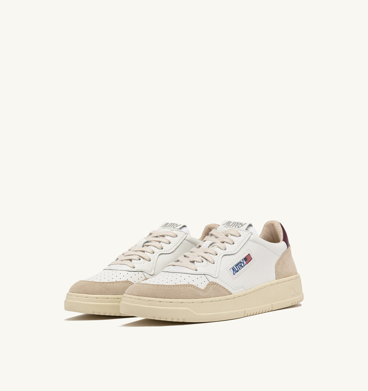 MEDALIST LOW SNEAKERS IN WHITE AND BURGUNDY SUEDE AND LEATHER - 2