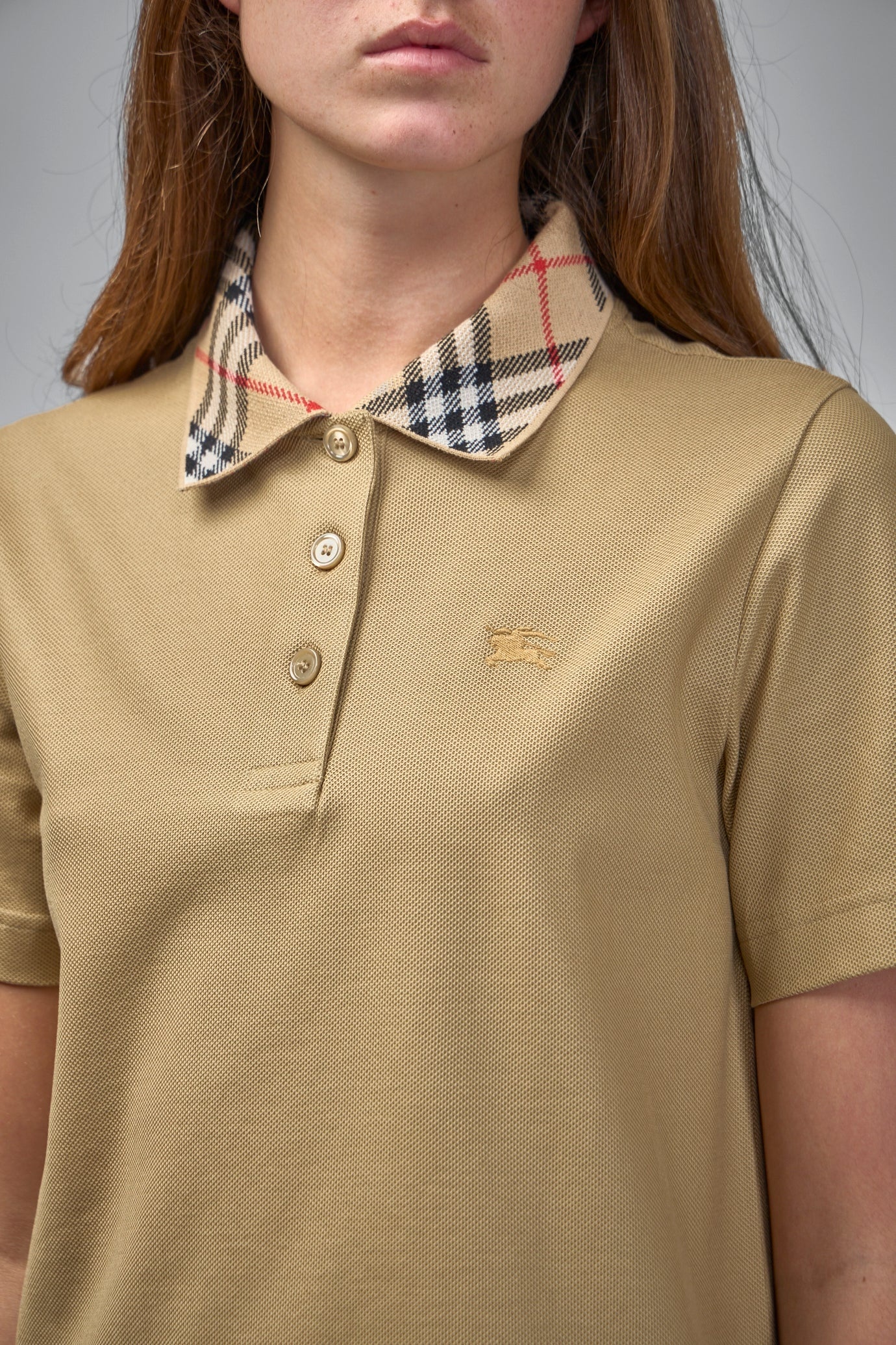 Check Collar Cotton Polo Shirt Dress - 4