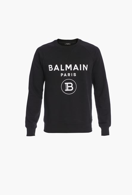 Black eco-designed cotton sweatshirt with white Balmain Paris logo print - 5