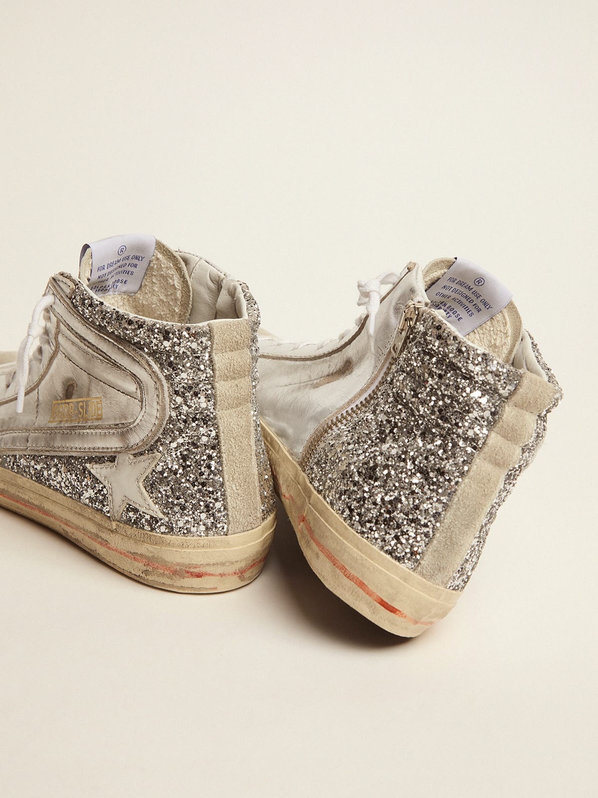Slide sneakers with upper in laminated leather and silver glitter - 5