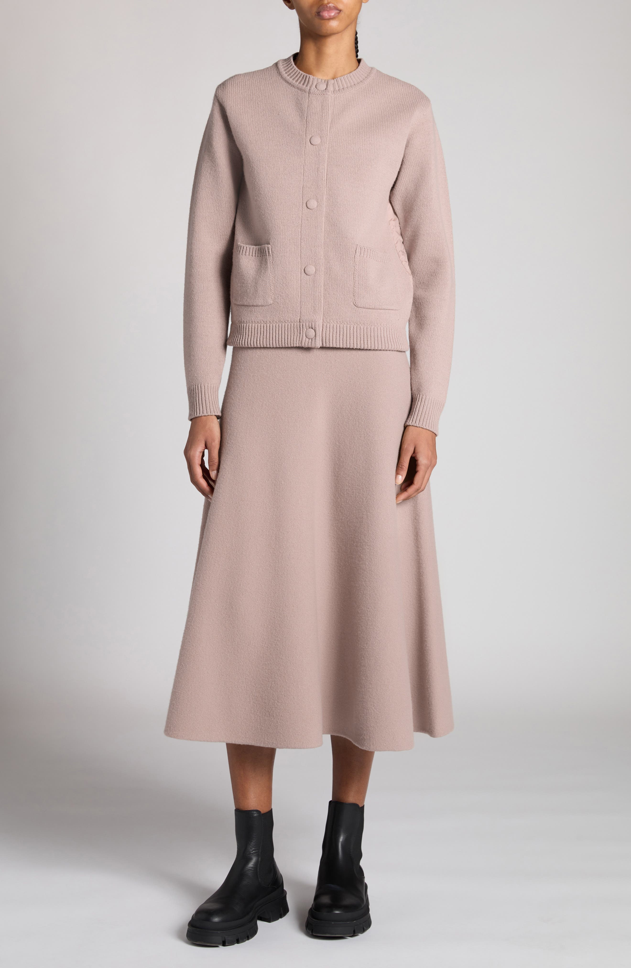 Moncler Wool Blend Midi Sweater Skirt in Pink Taupe at Nordstrom - 2
