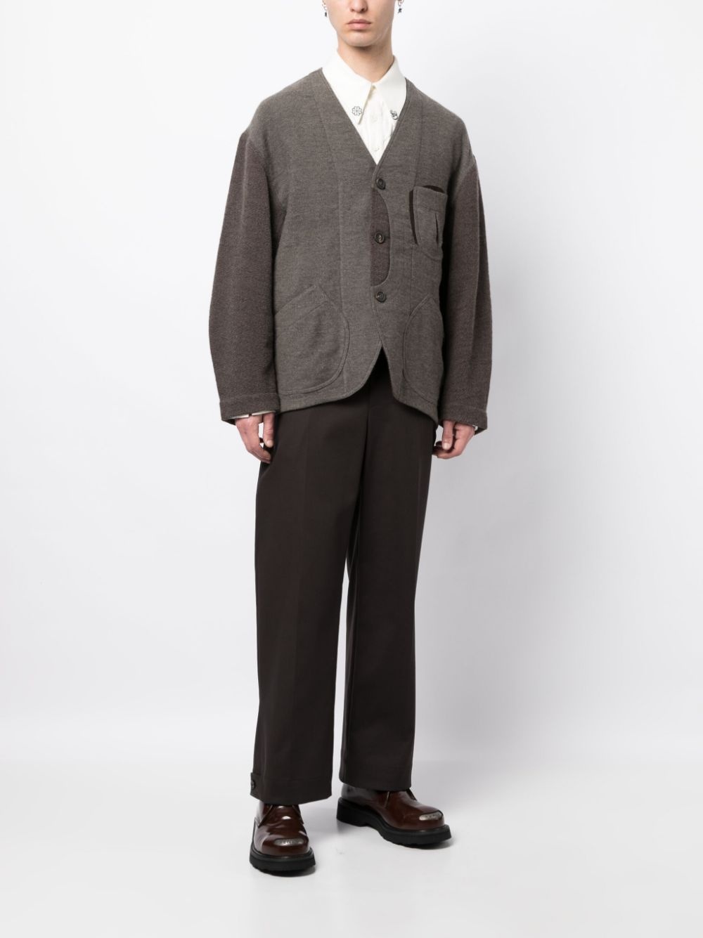 patchwork-design V-neck jacket - 2