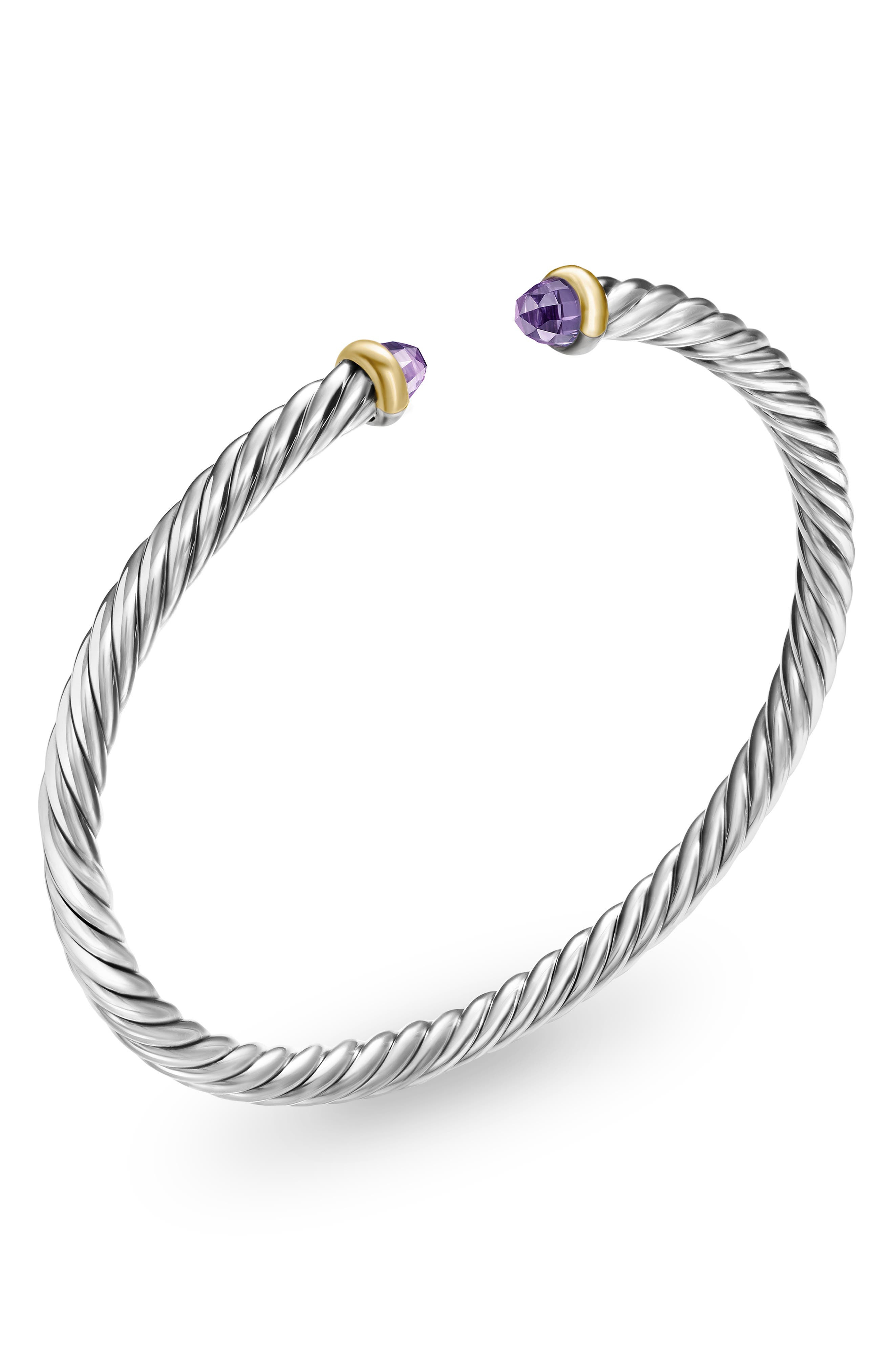 David Yurman Cable Flex Bracelet in Sterling Silver with 14K Yellow Gold, 4mm in Silver/Gold/Amethys - 5