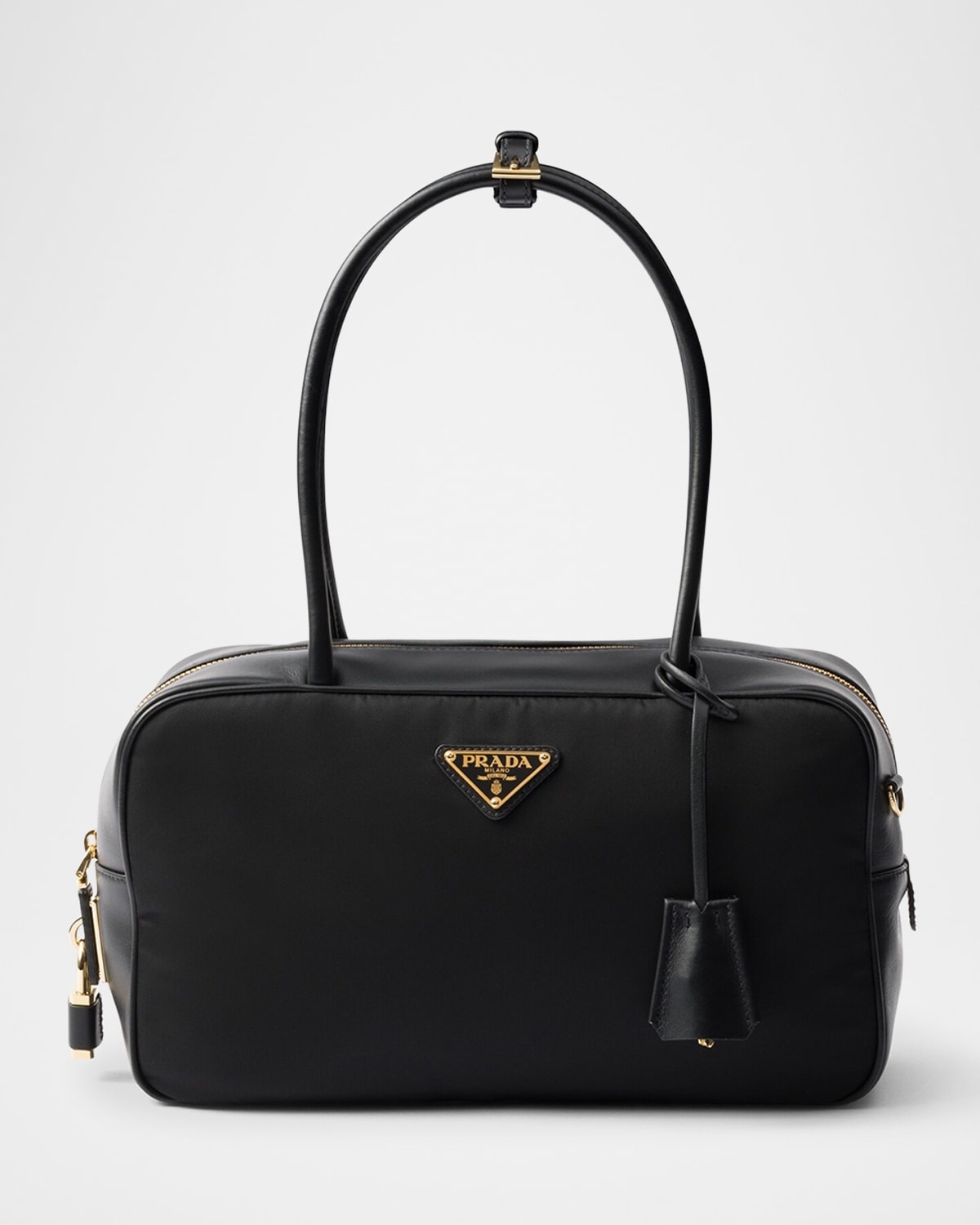 【PRADA】RE-NYLON AND LEATHER MEDIUM TOP-HANDLE BAG Prada Re-Nylon and Leather Medium Top-Handle Bag with