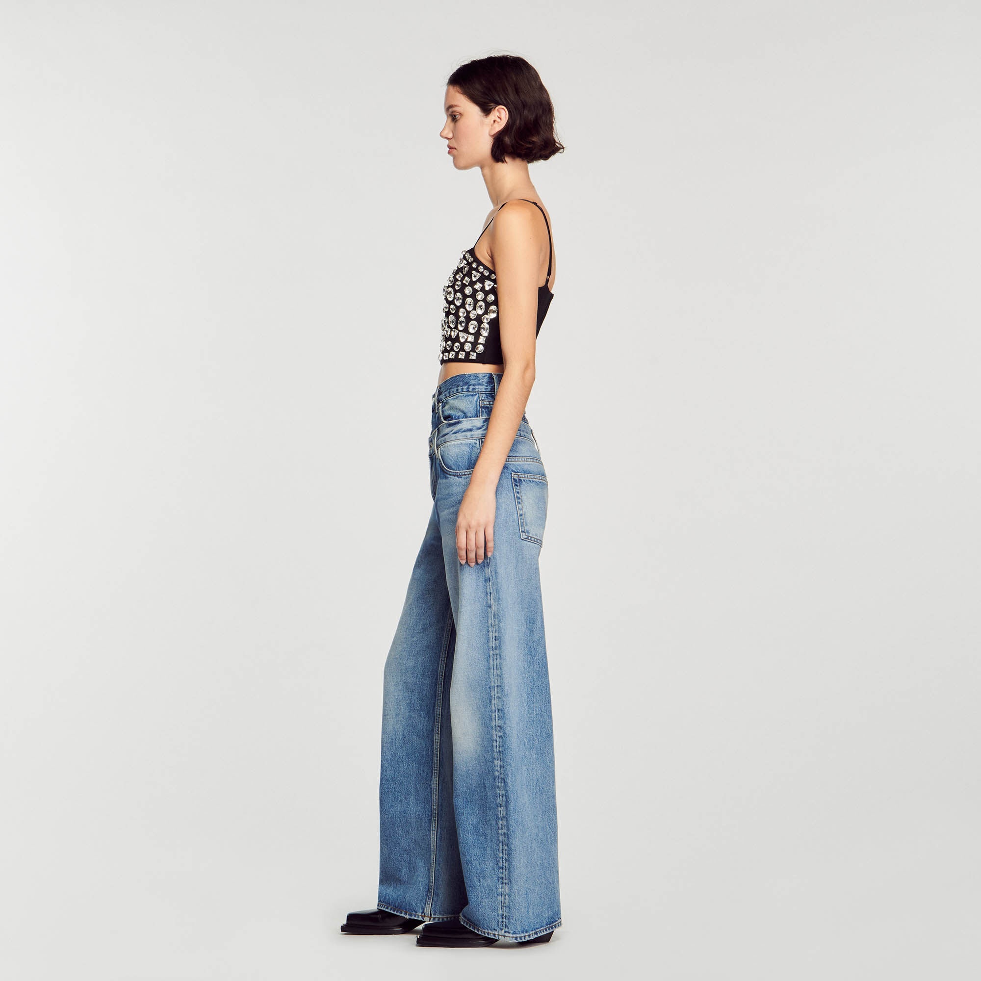 TOP EMBELLISHED WITH RHINESTONE GEMS - 7